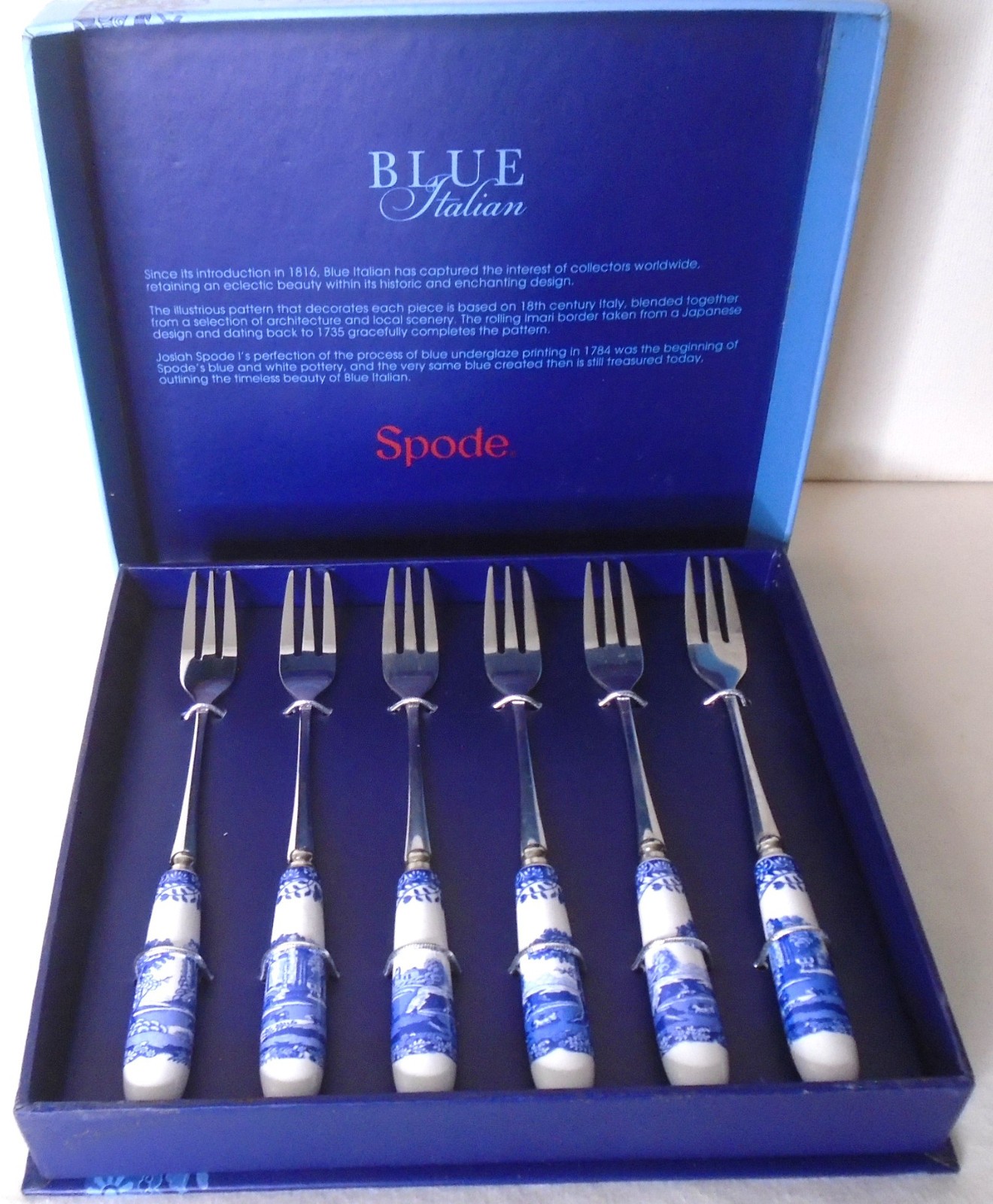 Spode Blue Italian Pastry Fork, Set of 6