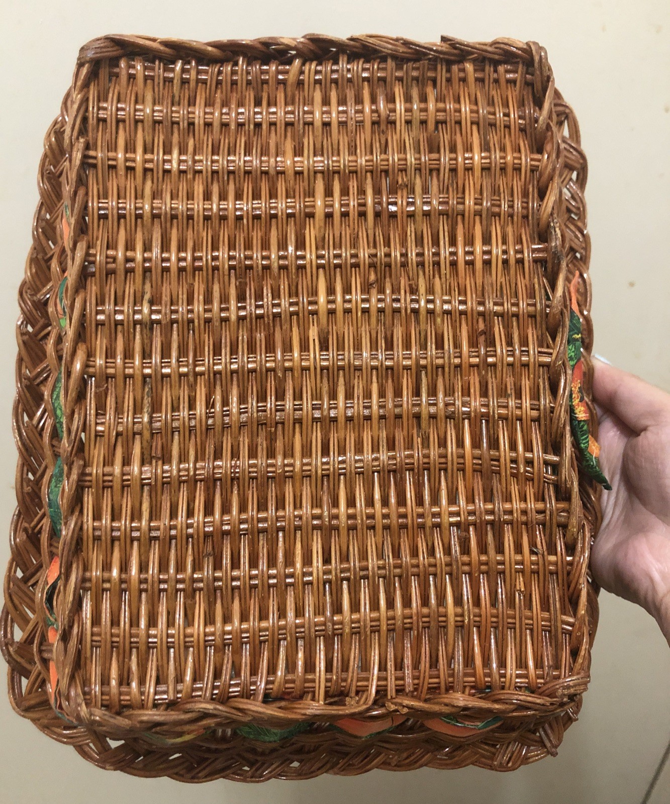 Woven Wicker Rectangular Basket 11x9 w/ Fruit Liner Farmhouse Decor