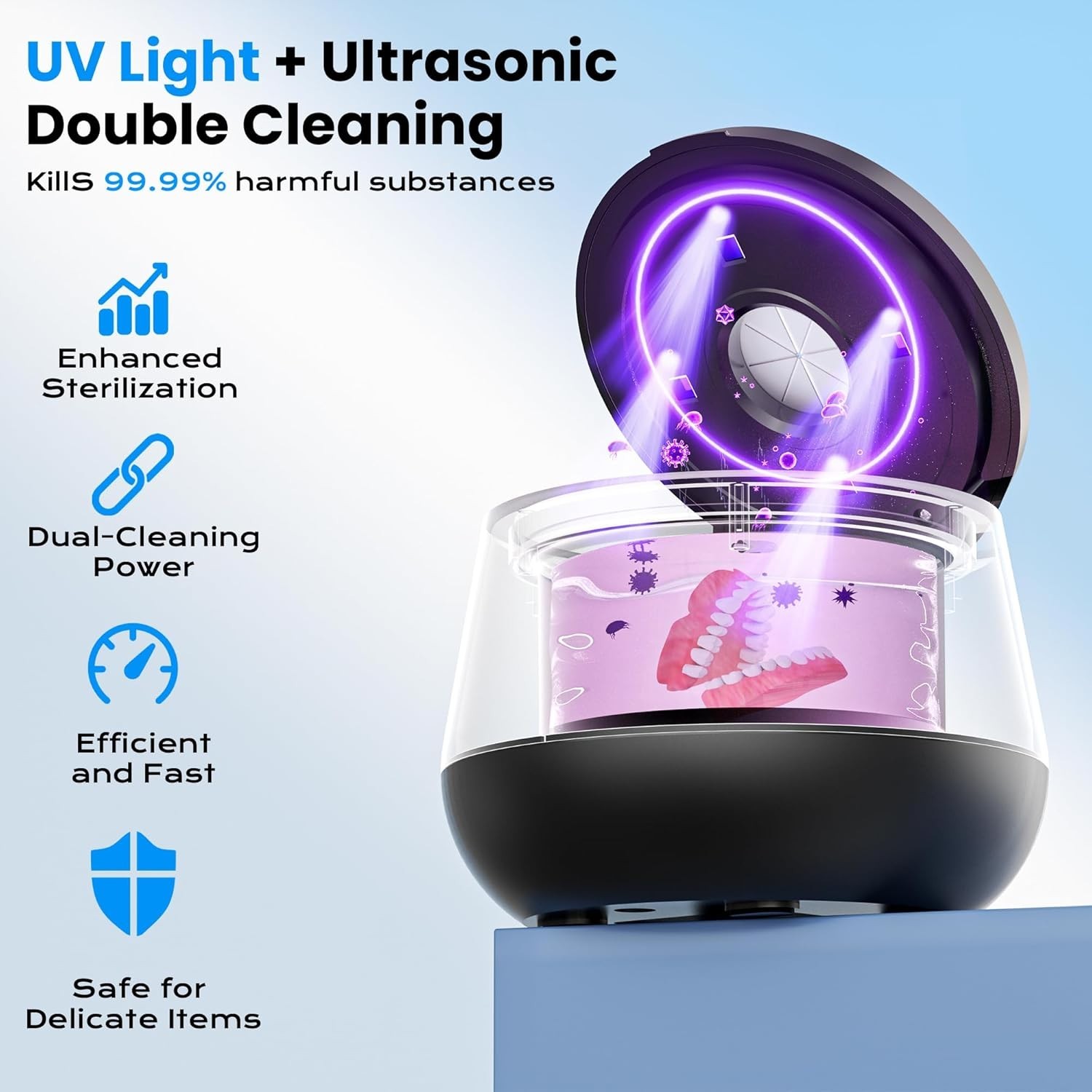 Ultrasonic Retainer Cleaner for Dentures & Aligner Durable Removable Bas...