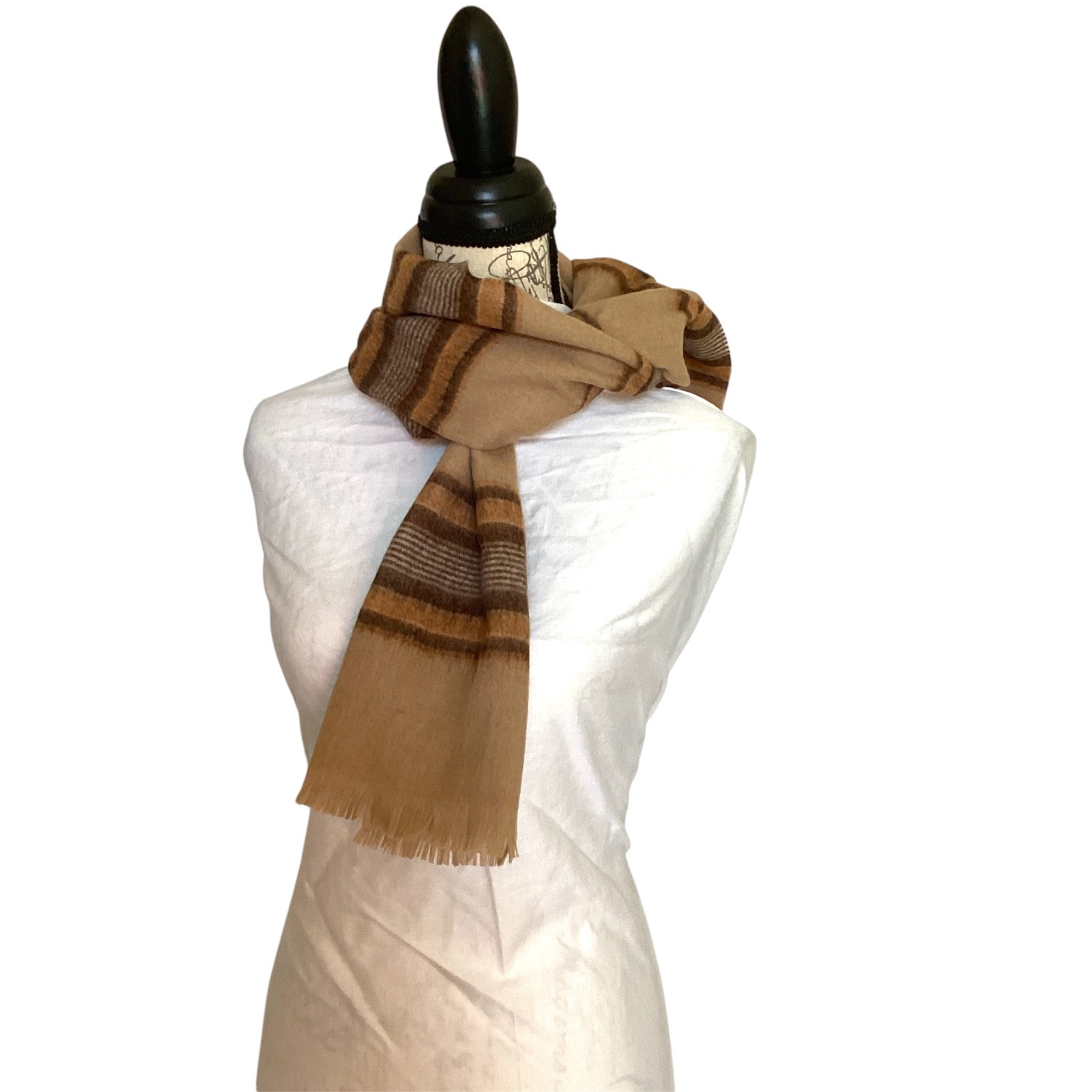 Soft brushed acrylic Brown Stripe Neck Warmer Scarf Vintage 80s about 11 x 51
