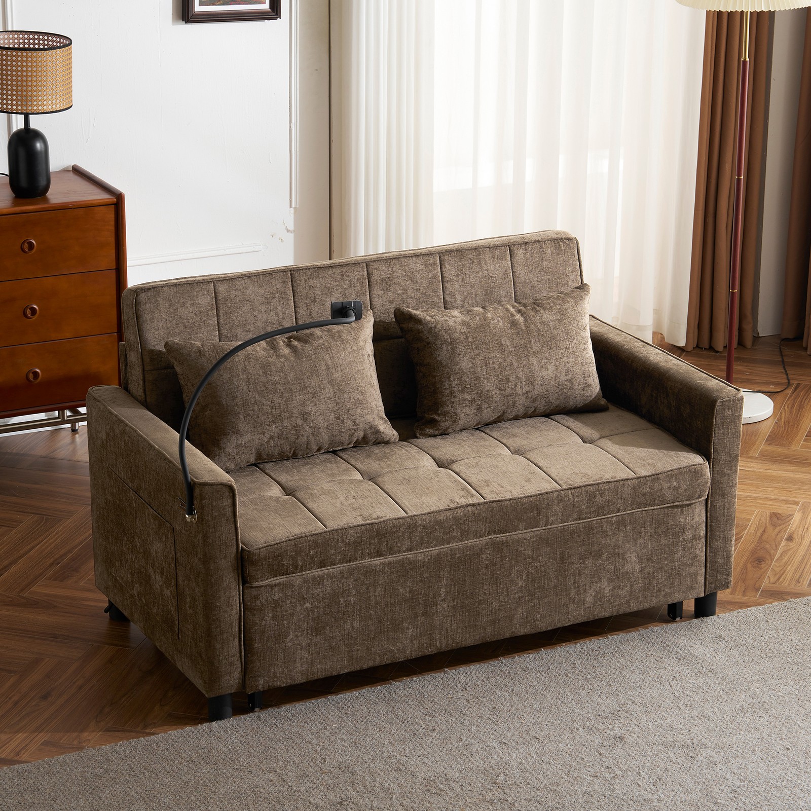 56.9" Loveseat Sofa Pull-out Sofa Bed Sleeper Sofa with a Reversible Backrest
