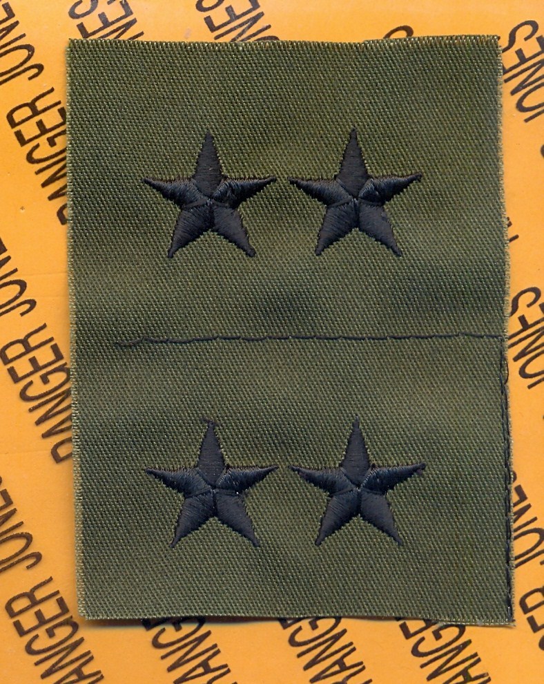 US ARMY Major General MG 0-8 OD Green & Black rank patch set