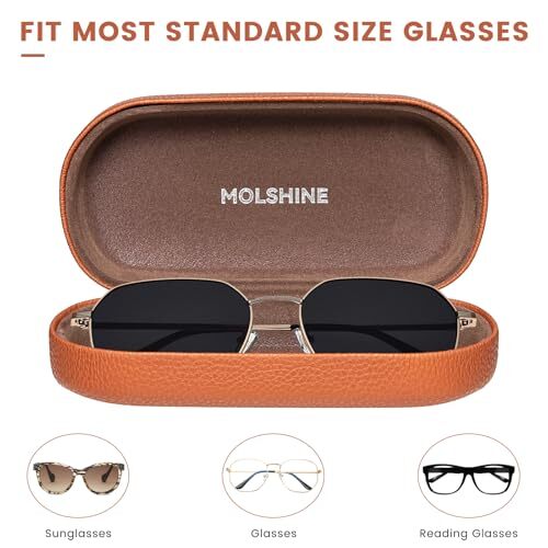 Hard Shell Leather Sunglasses Case,Classic Large Glasses Case for Women Brown