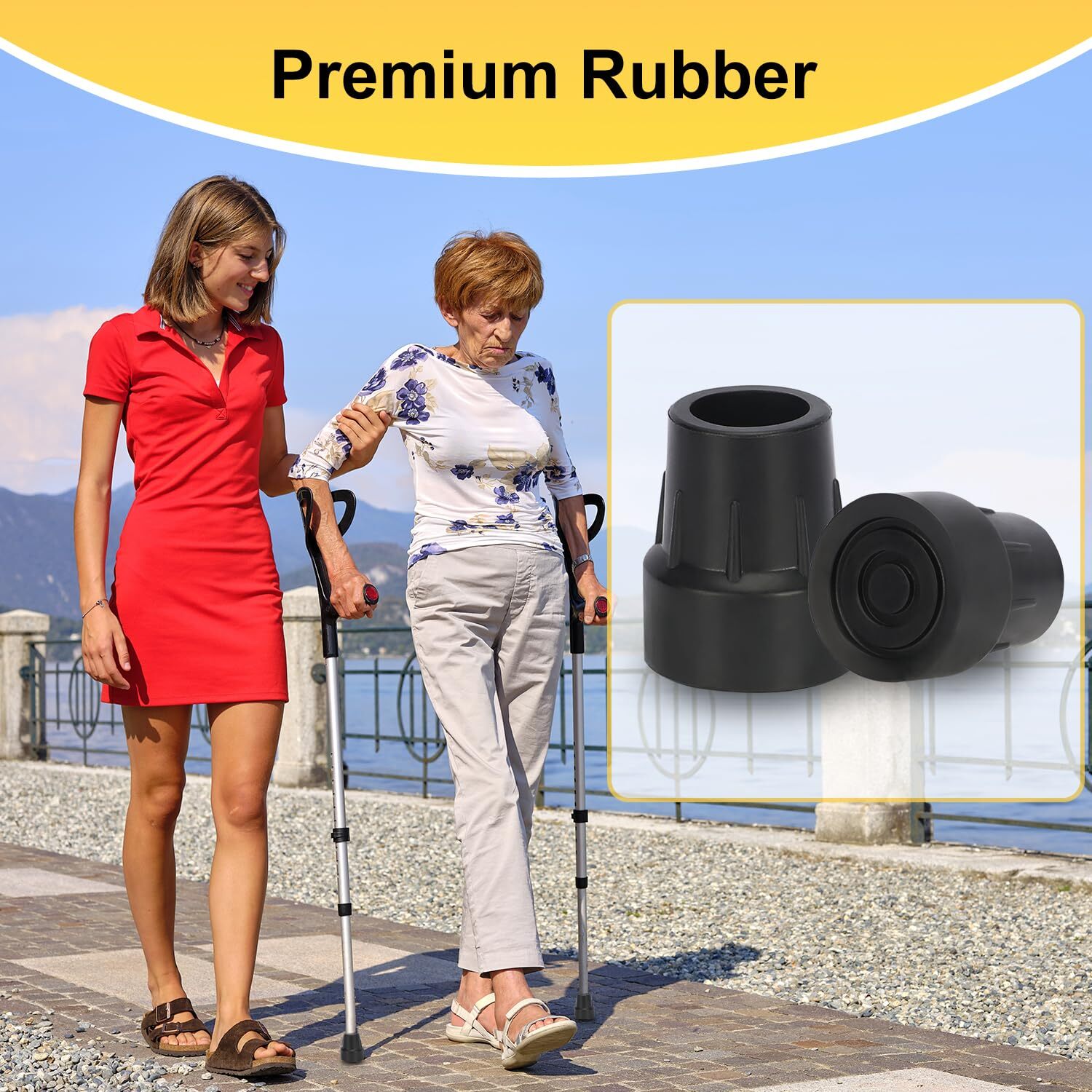 1-Inch Non-Slip Rubber Cane Tips, 4 Pack Replacement Tips for Walkers, Crutches