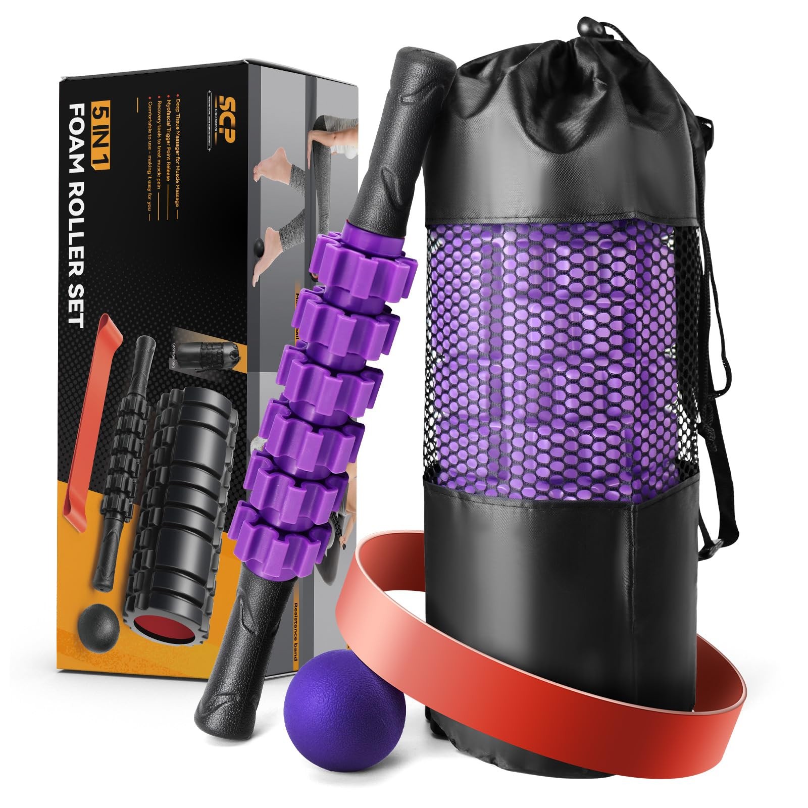 5 in 1 Foam Roller Set for Deep Tissue Muscle Massage, High Density Trigger P...