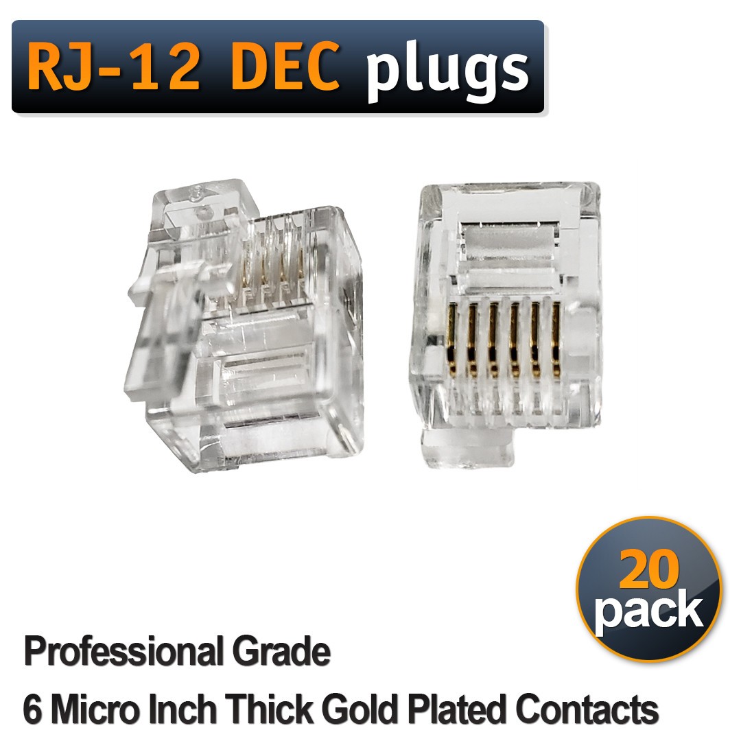 RJ12 DEC 6P6C Modular Plugs with Left Latch Offset Tab 20 pack
