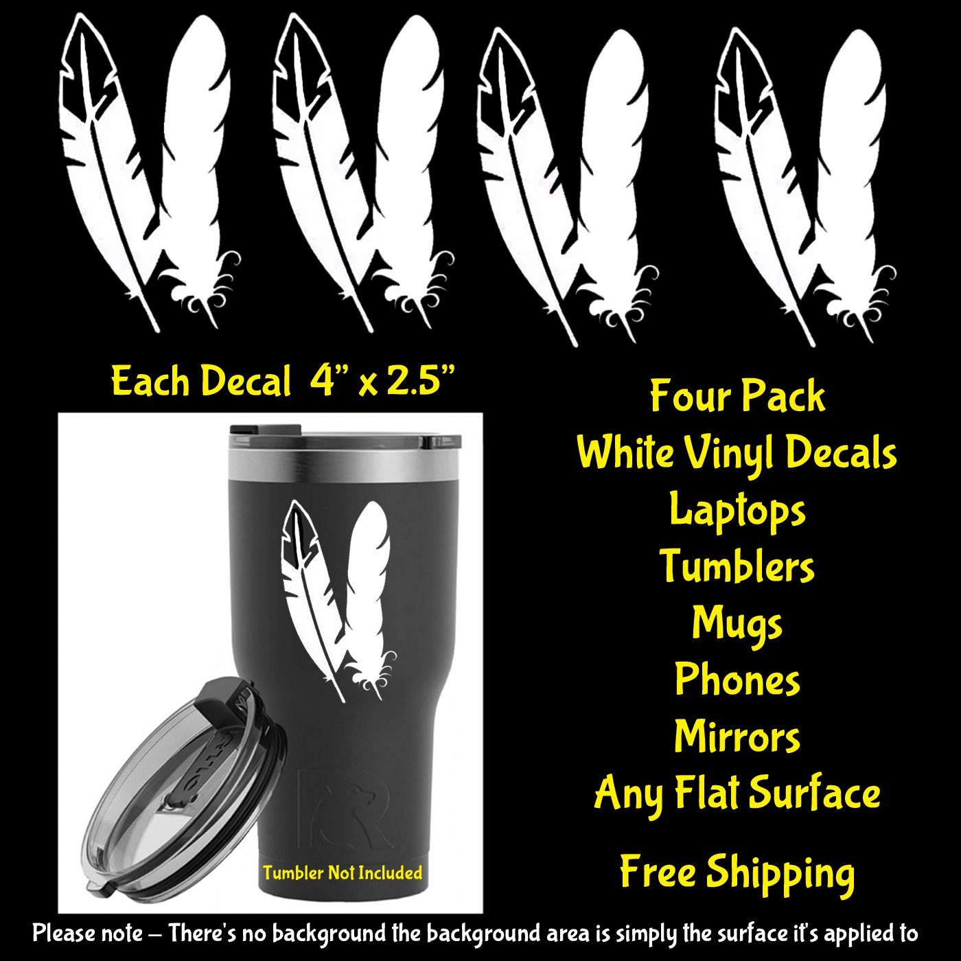 Native American Eagle Feathers Four 4" Vinyl Decals Car Window Any Flat Surface