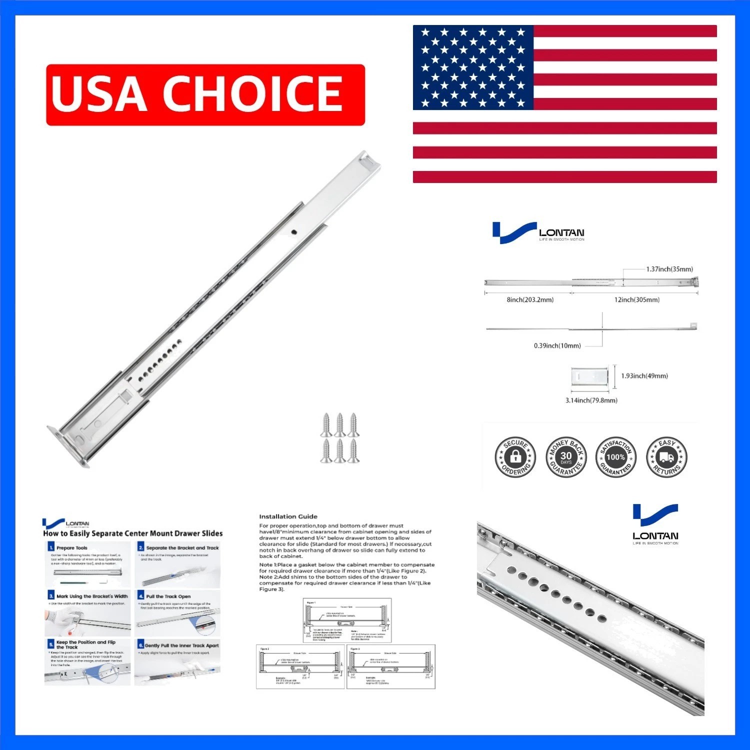 5 Pcs Center Mount Drawer Slides Bottom Mount for Cabinet and Dresser 12 Inch...