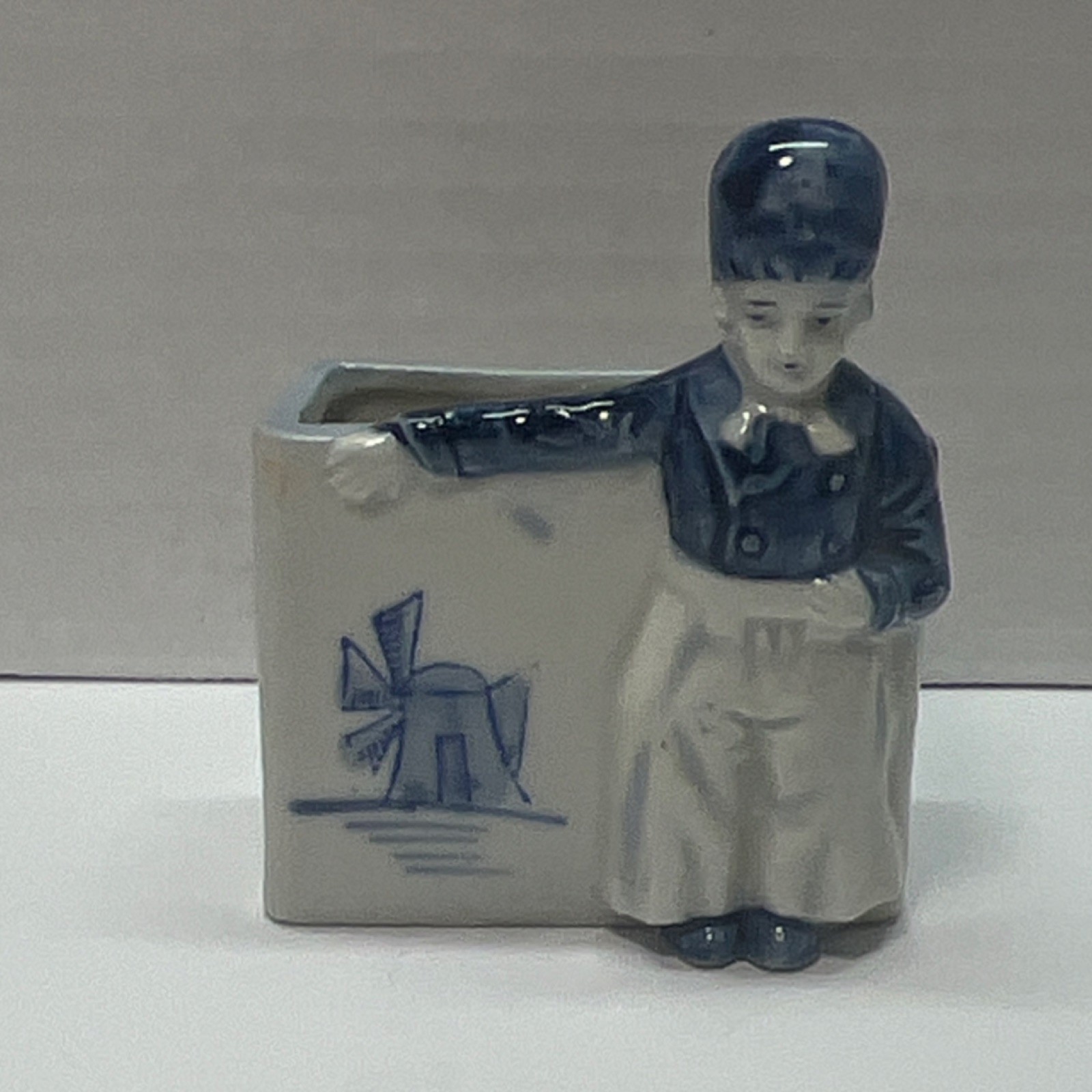 Vintage Delft Style Ceramic Windmill Match Holder Planter Japan Hand Painted