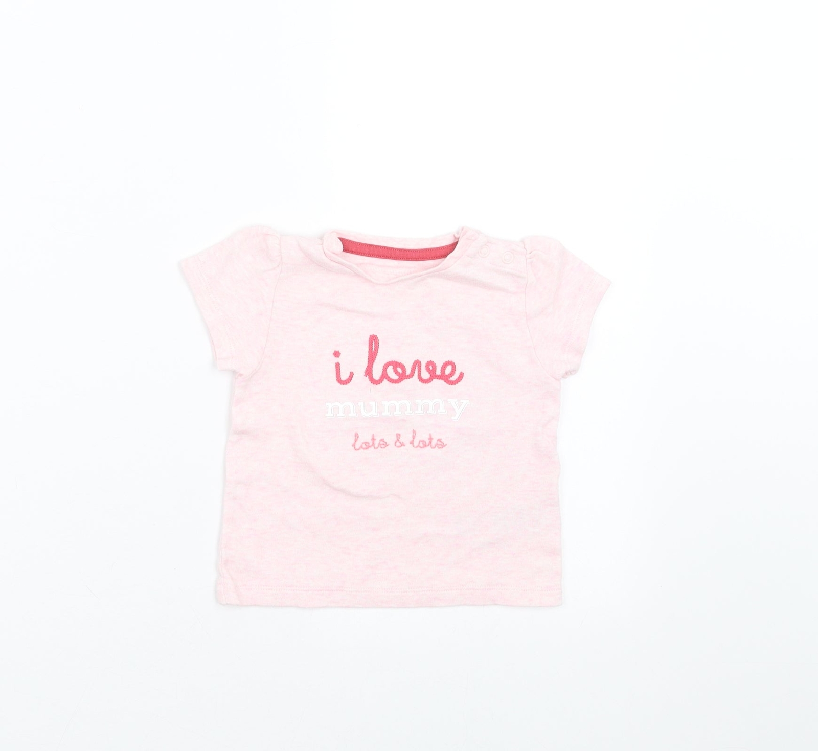 Marks & Spencer Girls Pink Cotton Blend T-Shirt Size 6-9 Months - I