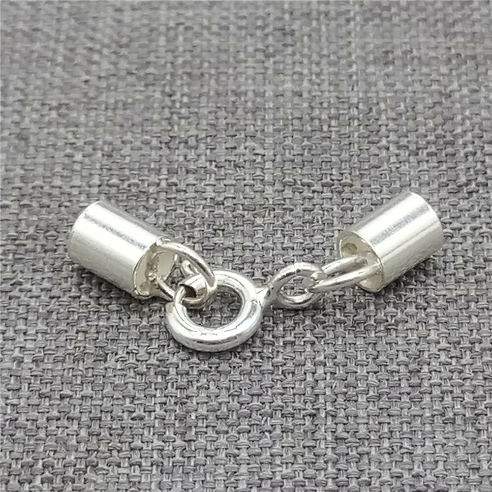 5 Sterling Silver Leather Cord End Cap Connector w/ Spring Ring Clasp