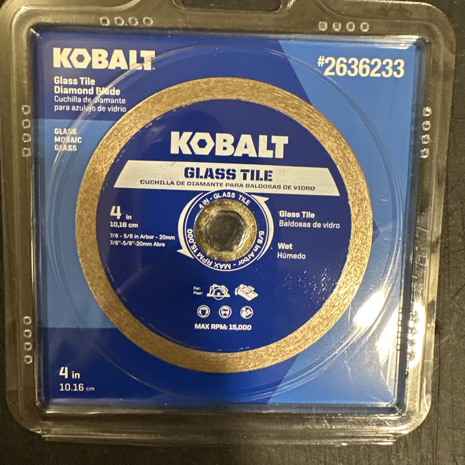 KOBALT 4” GLASS TILE WET DIAMOND BLADE 5/8” ARBOR 2636233 {BRAND NEW}(172)
