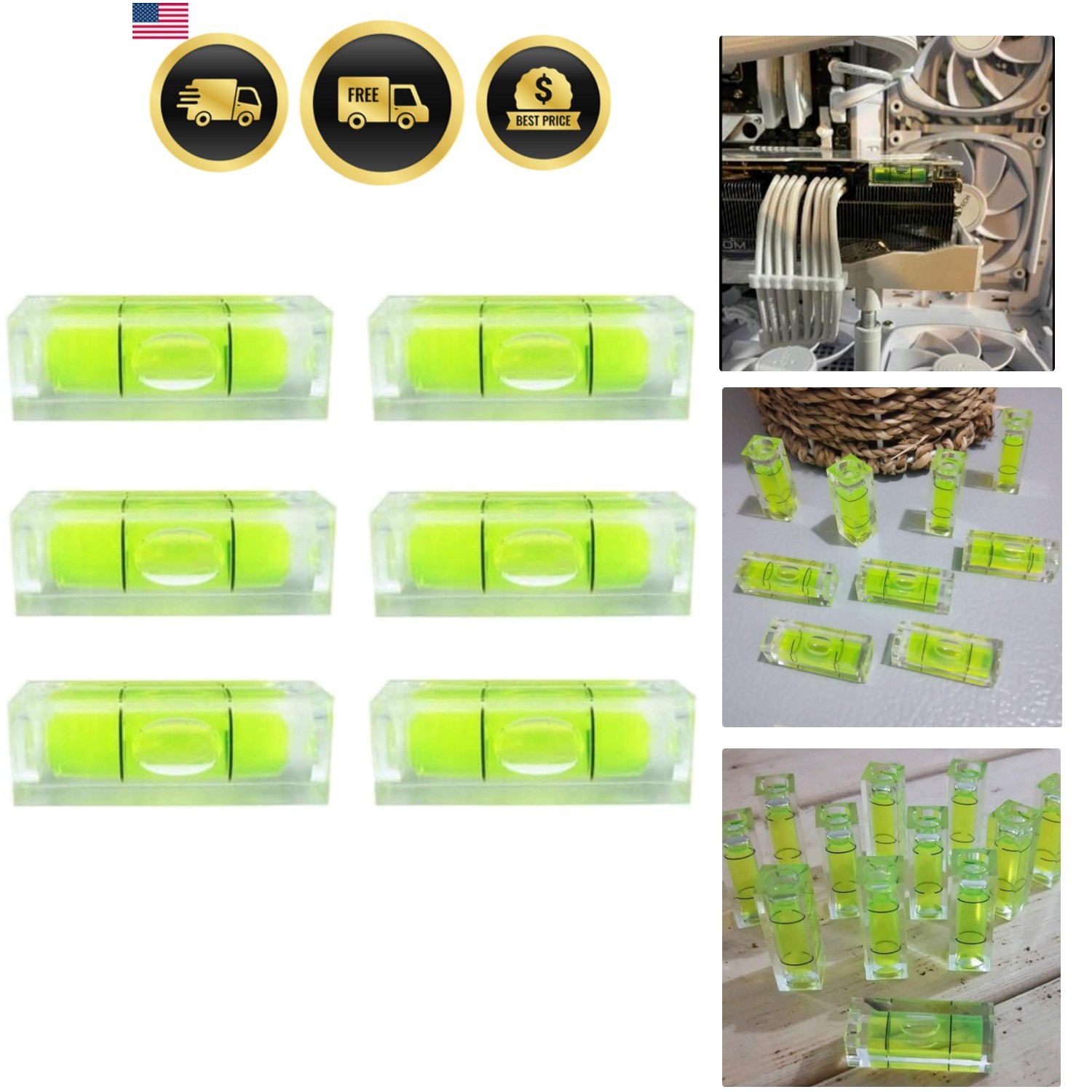6Pcs Small Bubble Level 10x10x29mm Mini Square Spirit Level Picture Hanging L...