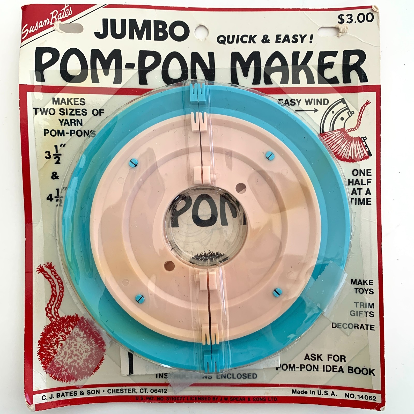 Vintage Susan Bates JUMBO POM-POM Maker 2 Sizes 3.5" & 4.5"