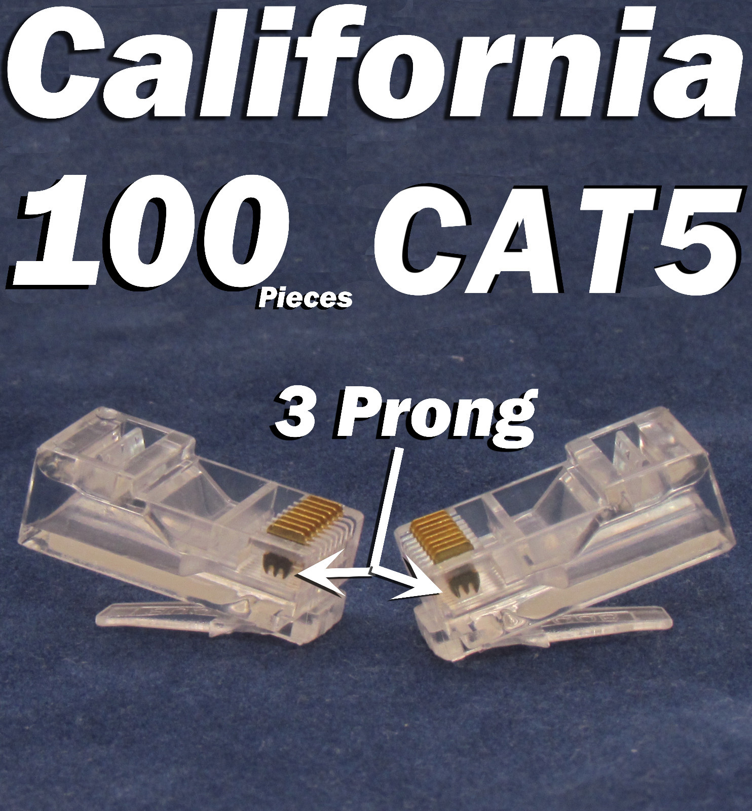 100 Pcs 3 Prong Teeth RJ45 8P8C Network Cable Modular Plug CAT5 CAT5E Connector