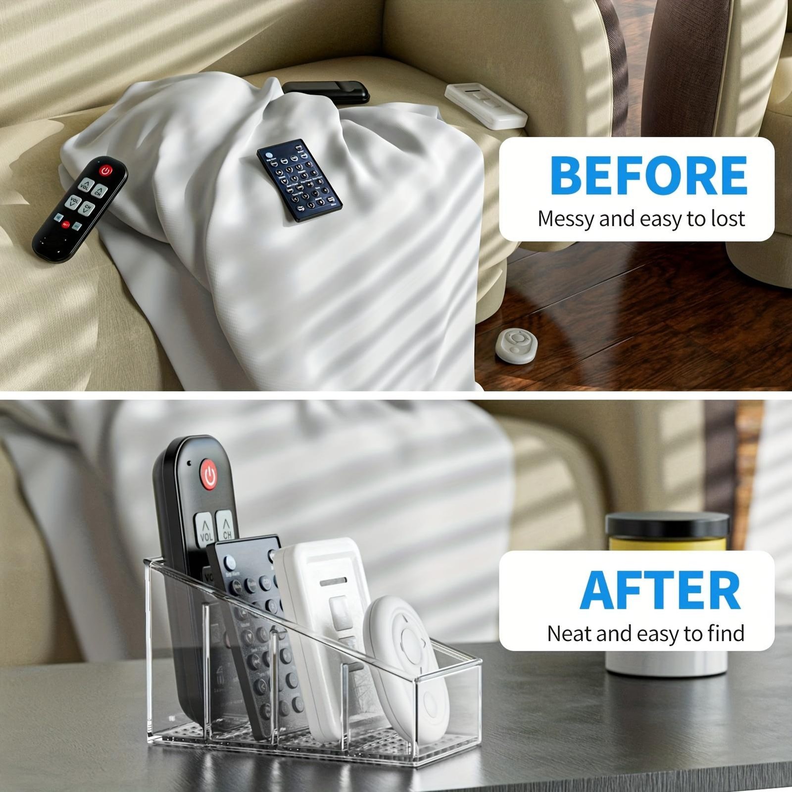 Clear Plastic Remote Holder 4-compartment Desk Organizer for Home & Office