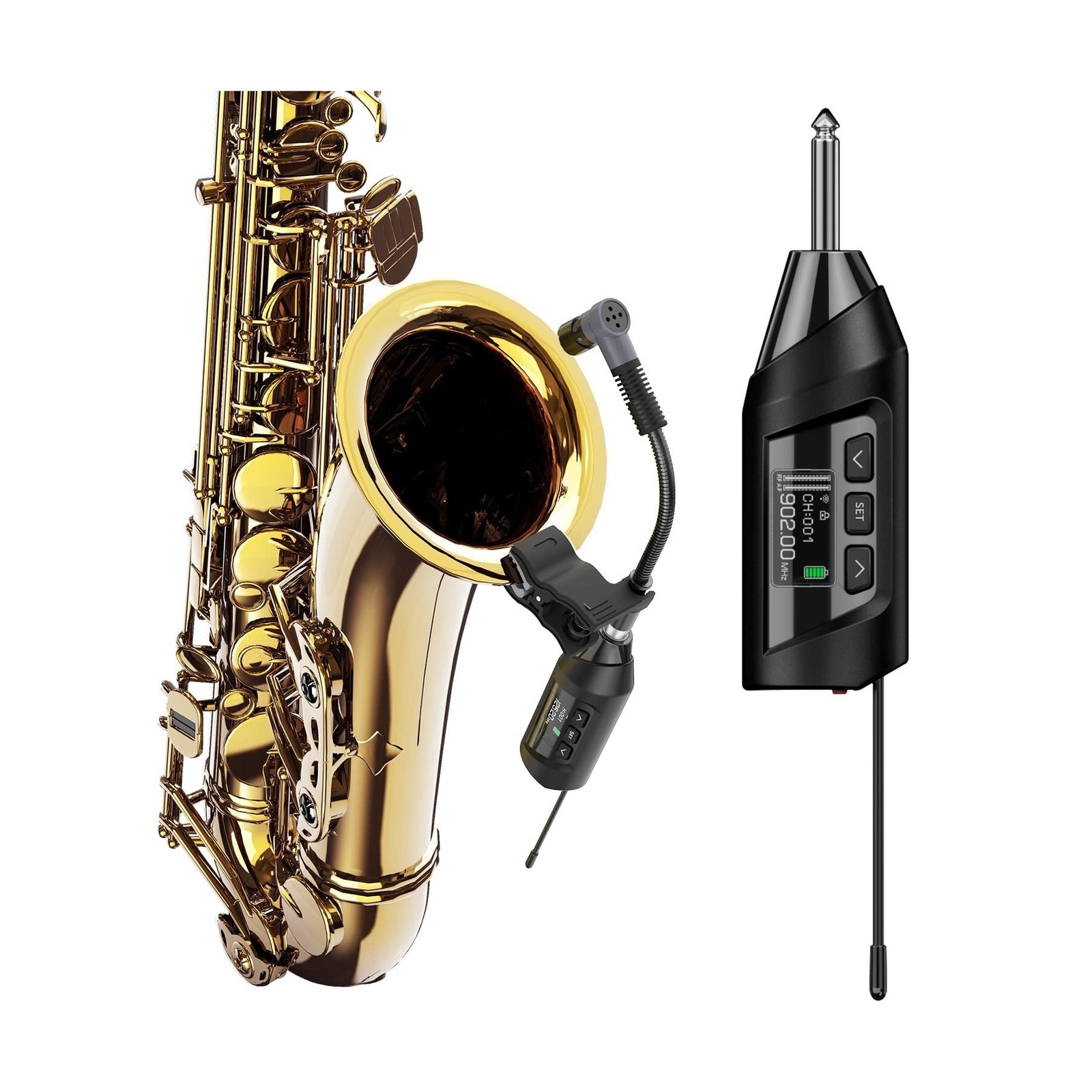 Wireless Saxophone Microphone System, Clip-On Instrument Microphone for Sax a...