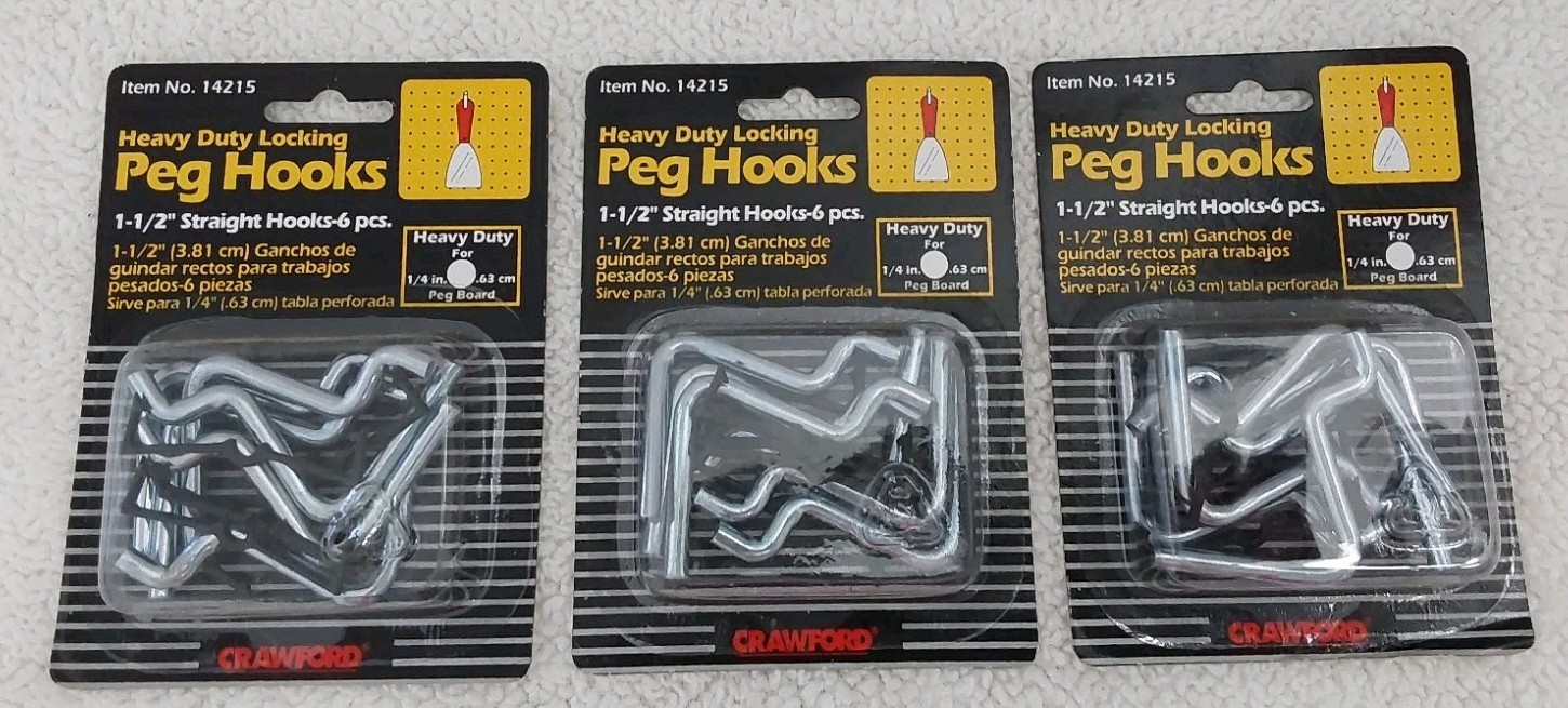 Crawford Heavy Duty Locking Peg Hooks #14215 Lot Of 3 New Packages 1-1/2" Hooks