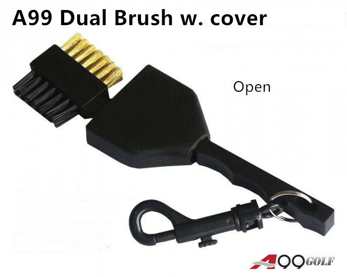 2pcs A99 Golf Dual Side Brush with Clip Plastic Retractable Cover Cleaning Tools