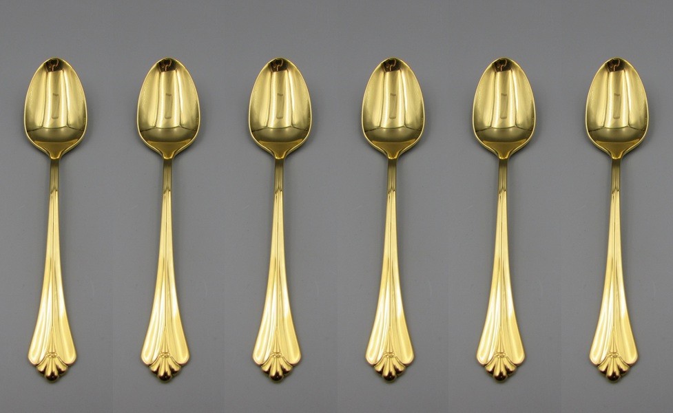 Oneida Gold Plate GOLDEN ROYAL FLUTE Teaspoons - Set of Six NOS USA