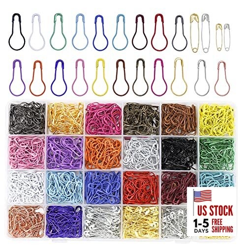 22 Colors Metal Safety Pins,Bulb Gourd Pins Pear Shaped Pins for 1200 Pcs