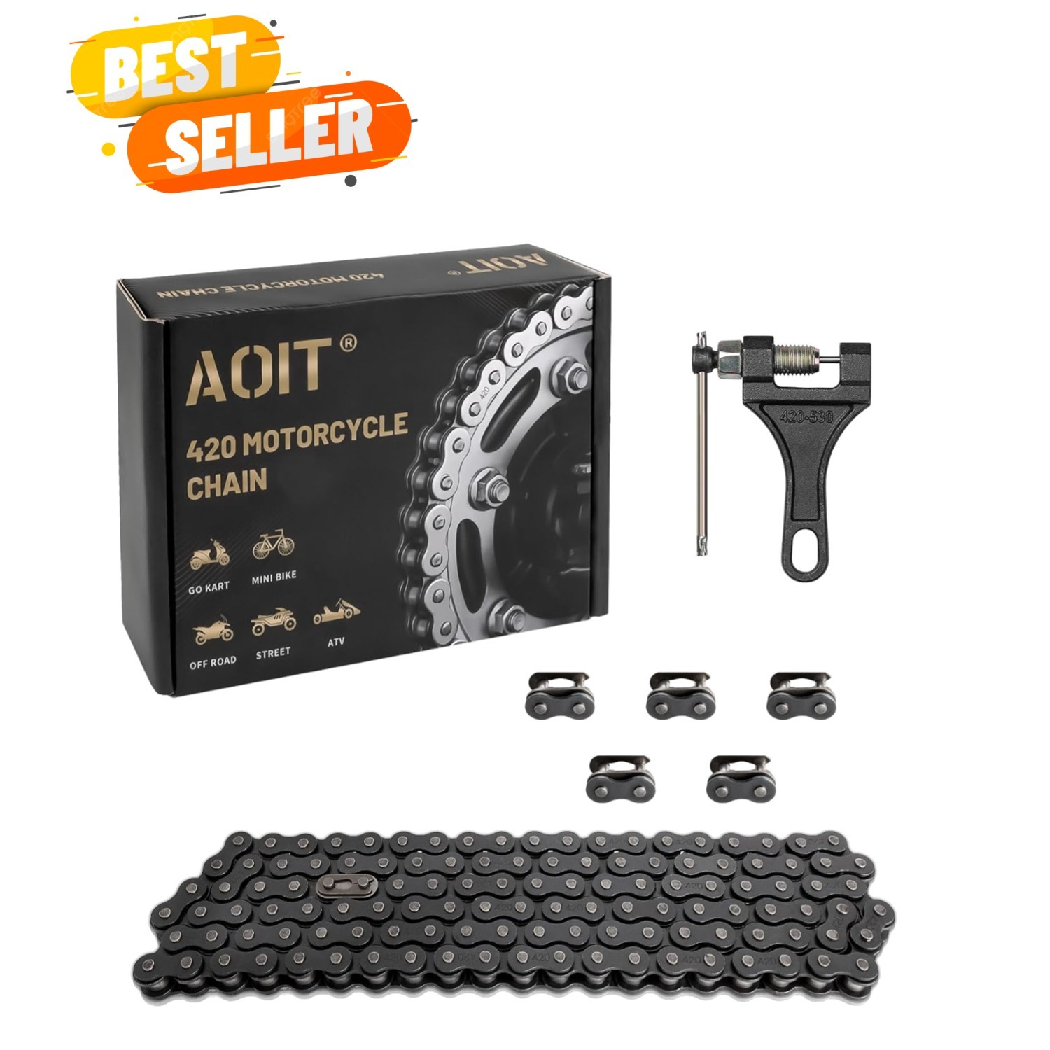 Heavy-Duty 420 Roller Chain - 90 Inch Motorcycle Chain with Breaker Included