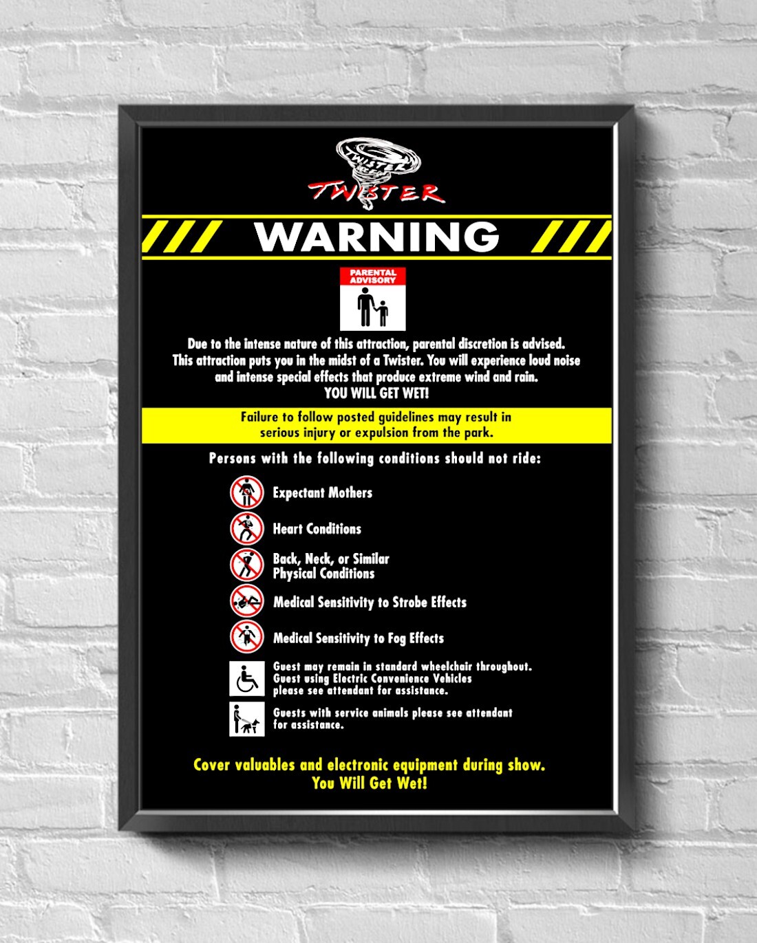Twister Ride It Out Universal Studios Florida Warning Sign 12.5 X 18.7 Poster