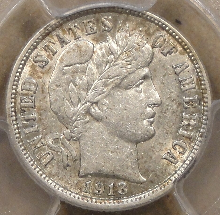 1913 Barber Dime 10c PCGS Certified AU55