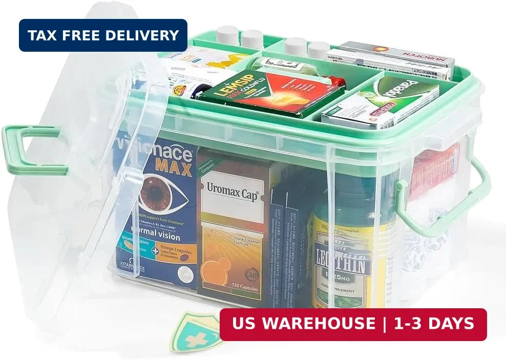 HEY FOLY 15qt Clear Medicine Organizer Storage Box with Tray, Plastic First Aid