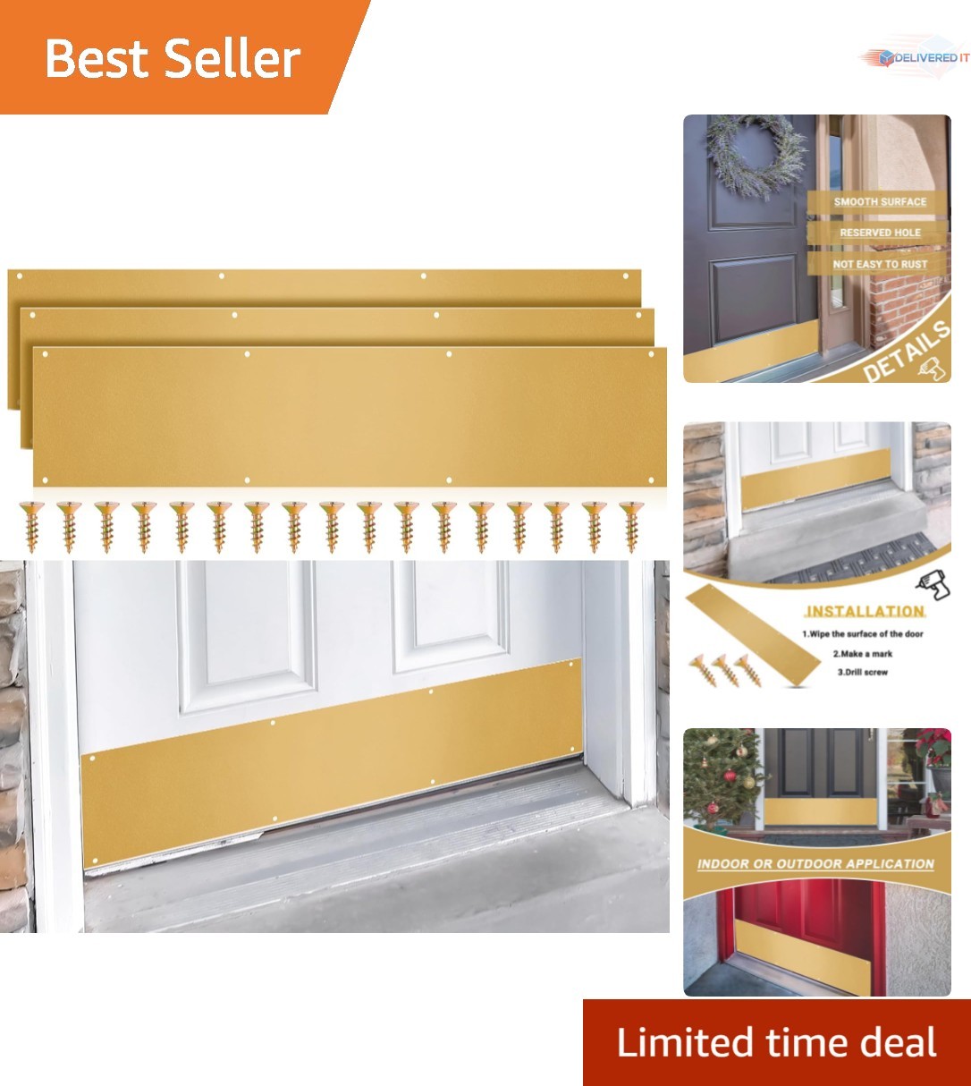 Elegant 3-Piece Brass Door Kick Plate Set - 6x32 Inches for Ultimate Protection