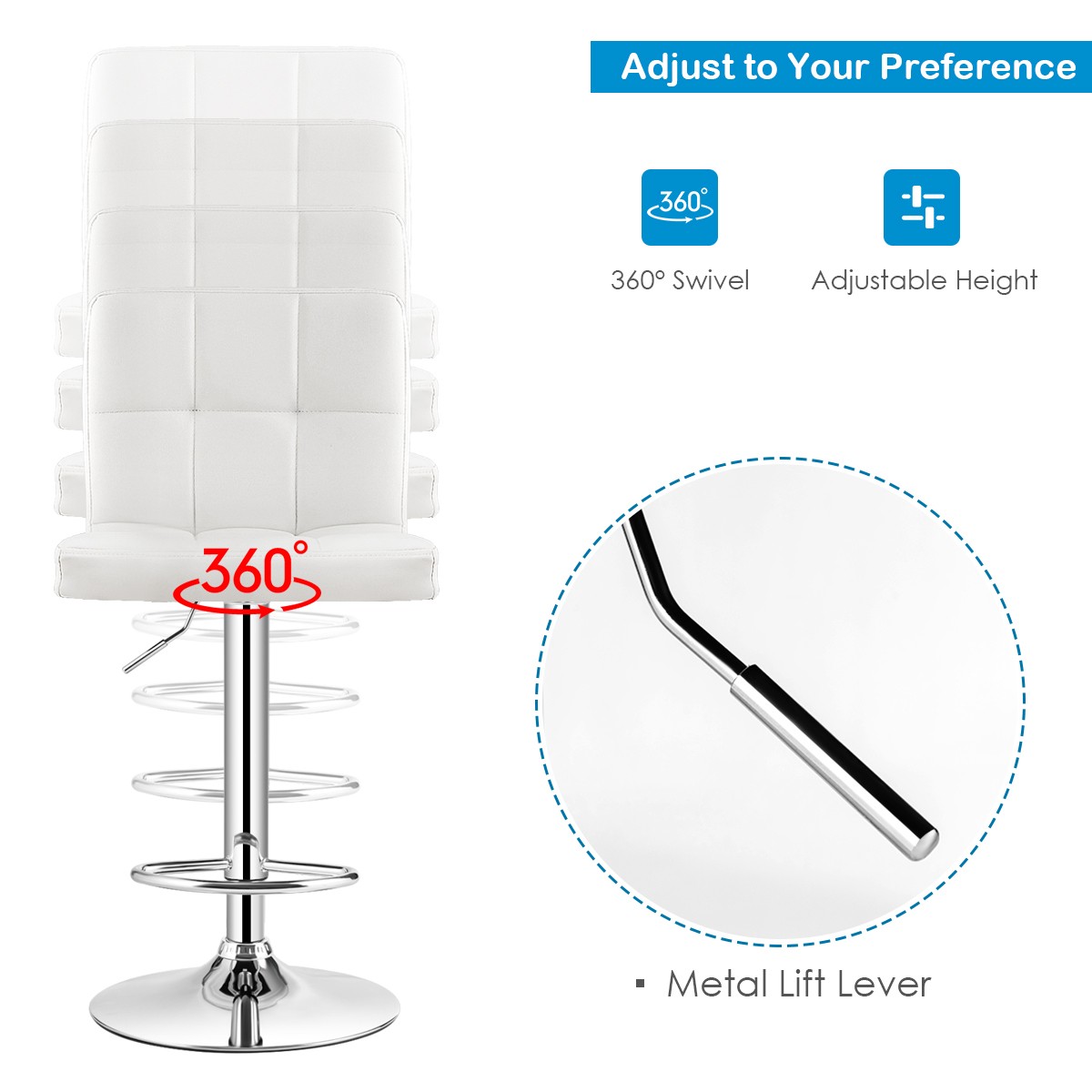 Costway 3PCS Pub Table Set 24" Round Bar Table & 2 Adjustable Bar Stools White