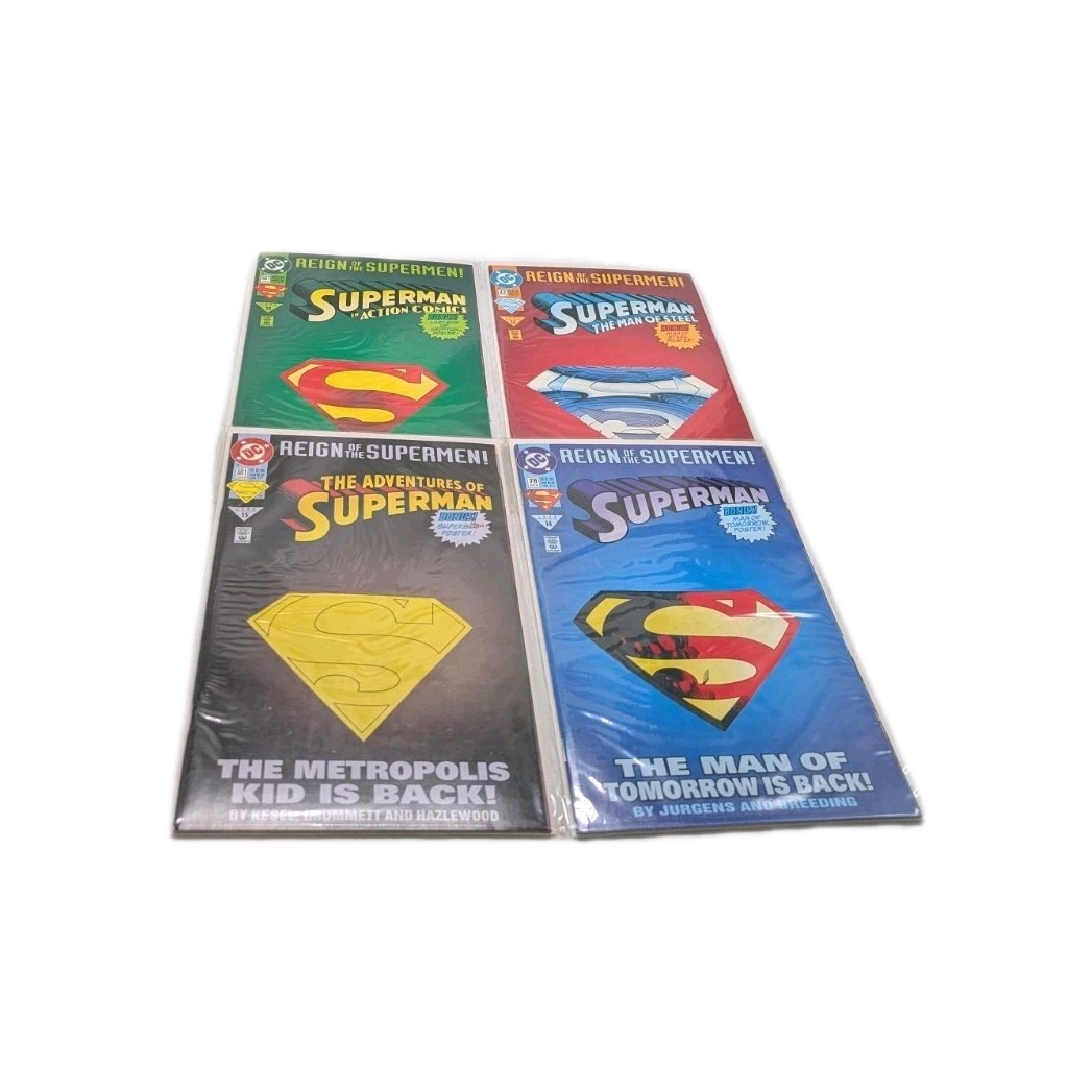SUPERMAN REIGN OF THE SUPERMEN COMPLETE SET DIE-CUT 1993 DC COMIC 12 13 14 15