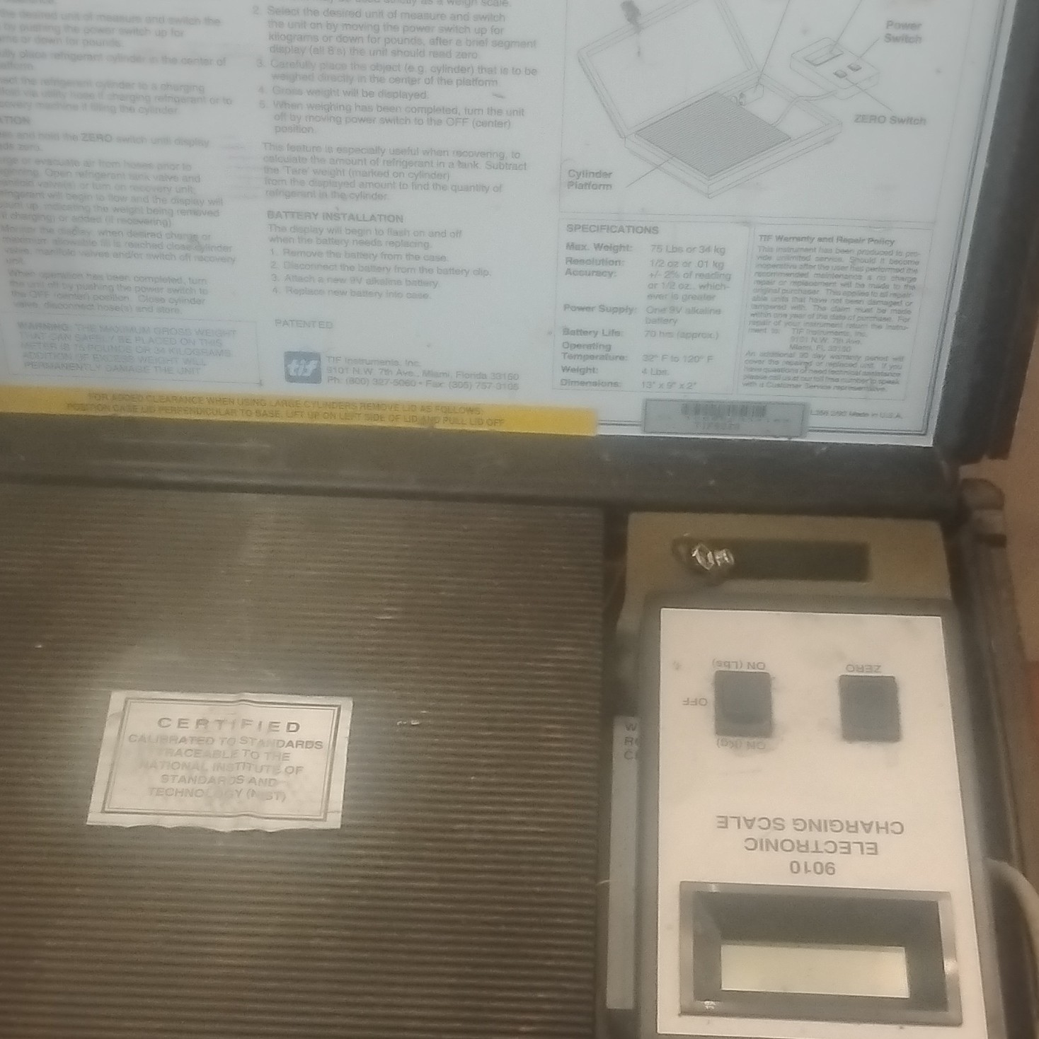 TIF 9010 Digital Electronic Charging Scale 75 lb/34 kg w/ Case & Instructions