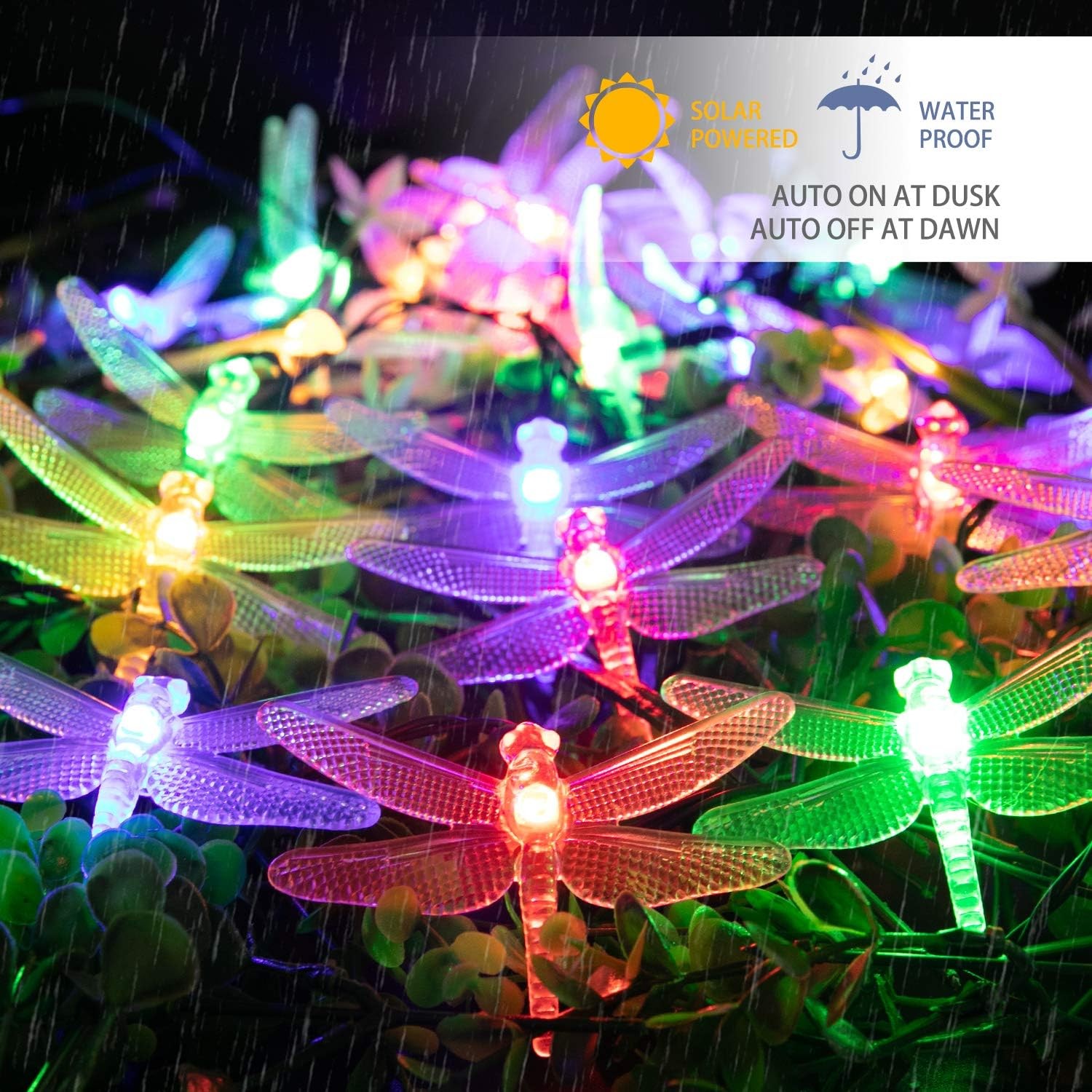 Dragonfly Solar String Lights Outdoor 25.6FT 30 LED Waterproof Solar Powered