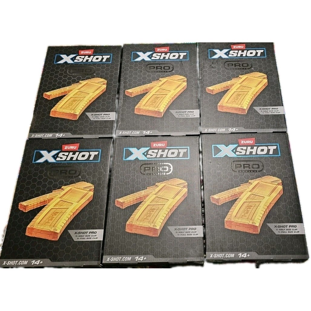 Lot Of (6) boxes Zuru X-Shot  X Shot Pro 1 Half Clip & 1 Full Clip Clips SEALED!