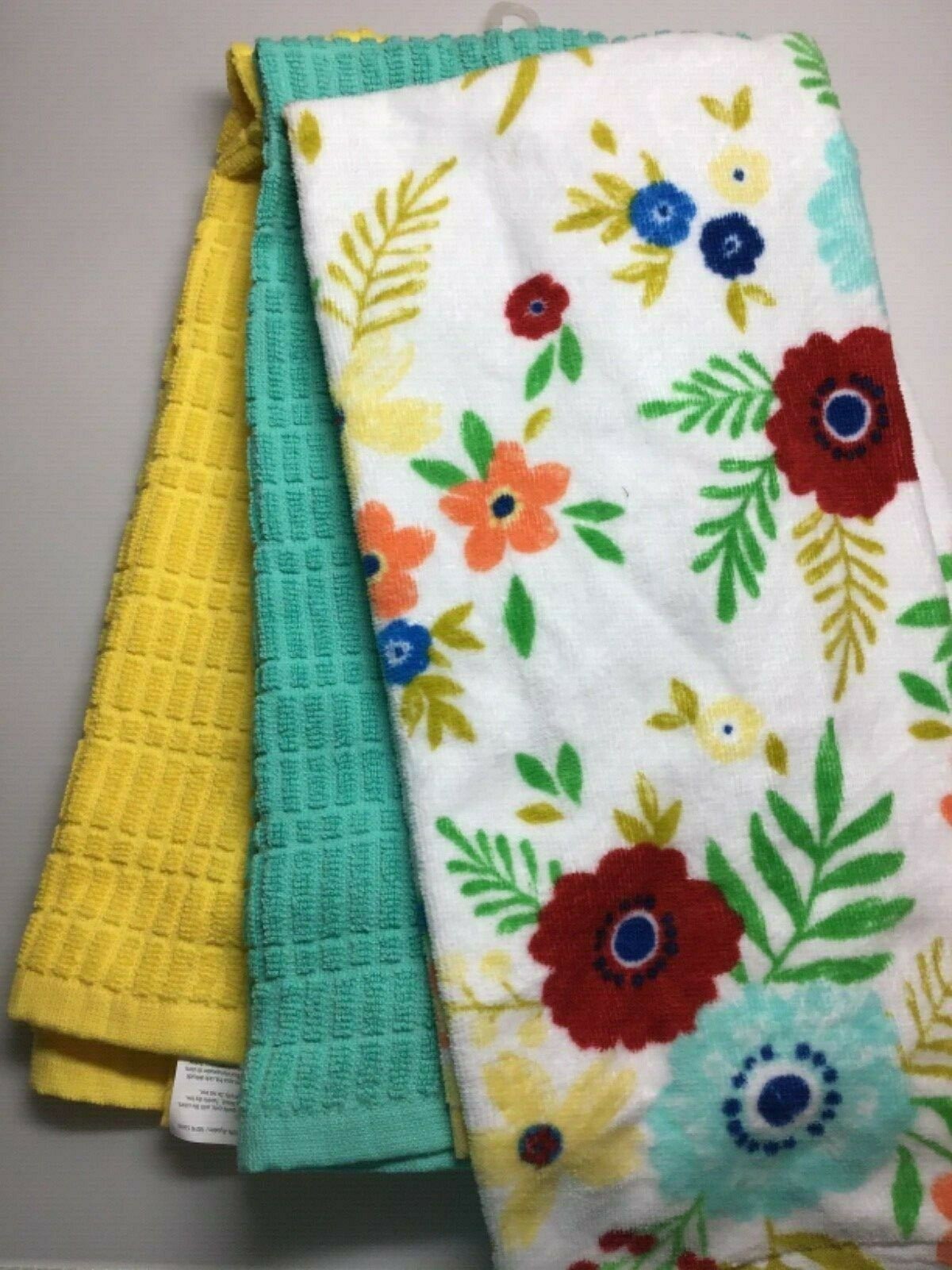 FIESTA KITCHEN TOWELS (3) SPIDER WEBS GRAY ORANGE WHITE  100% C0TTON NWT