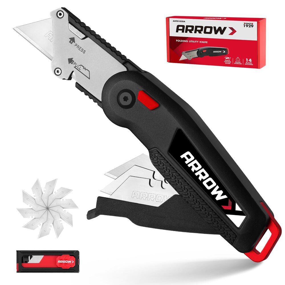 ARROW Utility Knife Quick Change Box Cutter Speed Release Folding Knife 14 Blade