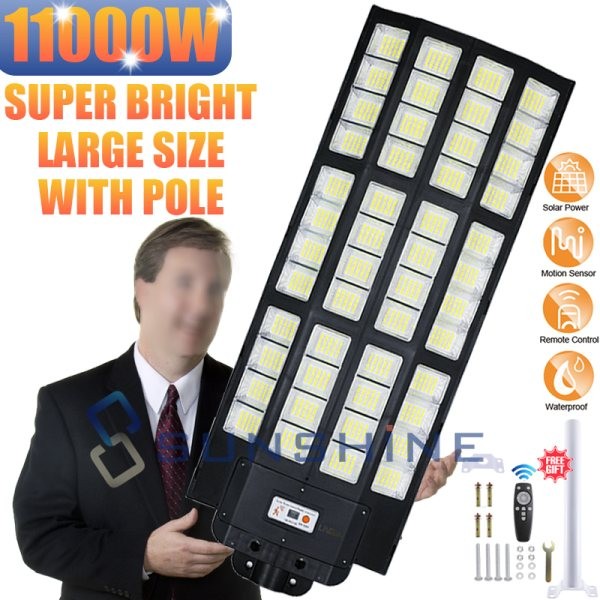 11000W LARGE COMMERCIAL SOLAR STREET LIGHTS OUTDOOR DUSK TO DAWN ROAD LAMP+POLE