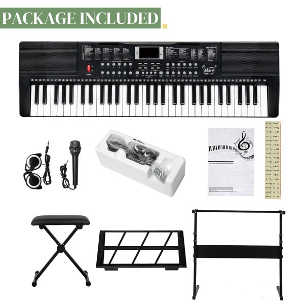 61-key electronic keyboard + stand + stool set, black
