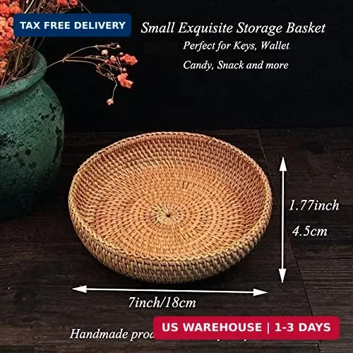 Small Round Keys Basket for Entryway Woven Baskets for Organizing Tabletop Decor