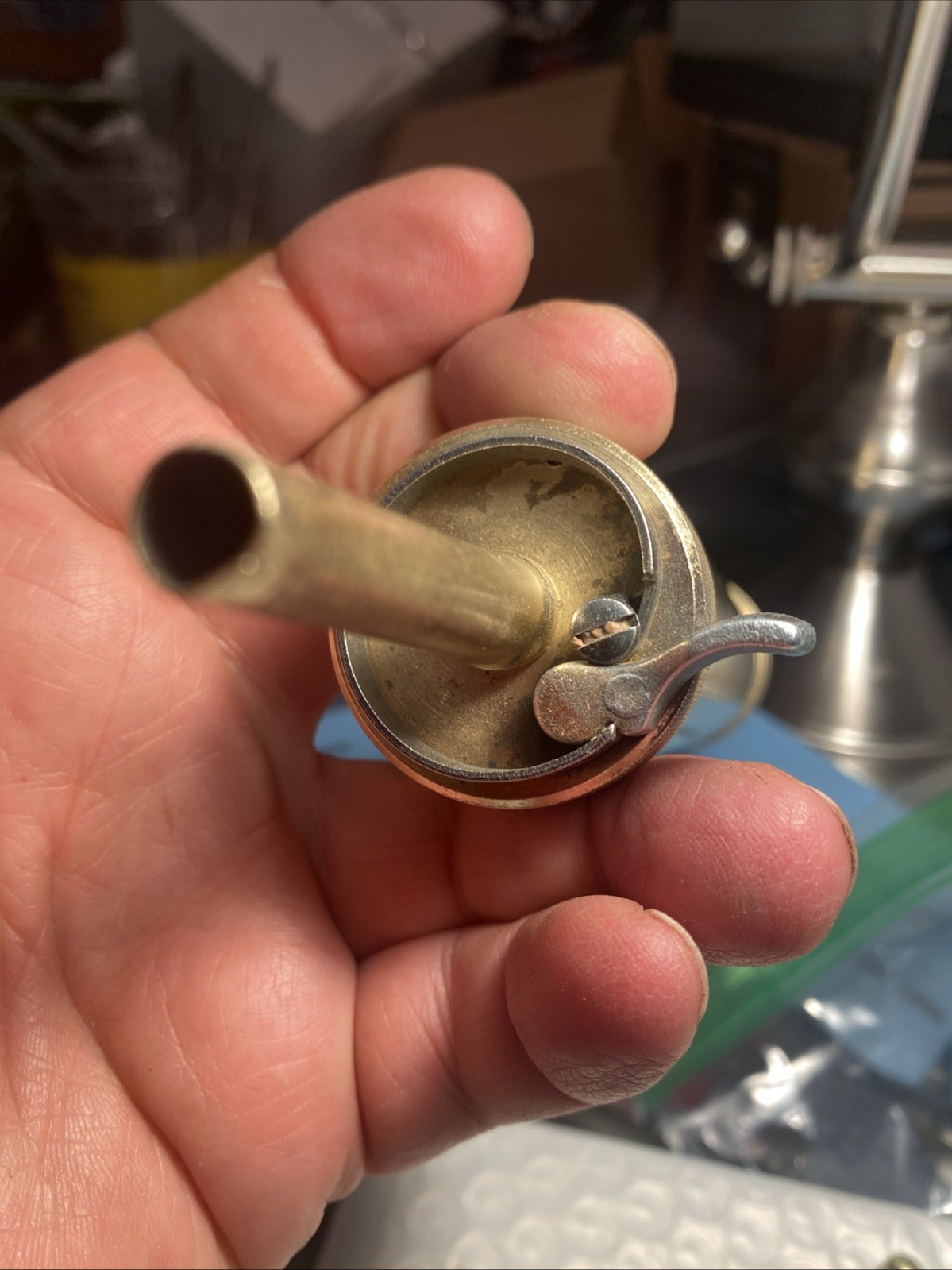 Brass Powder Horn, Measure and Capper.