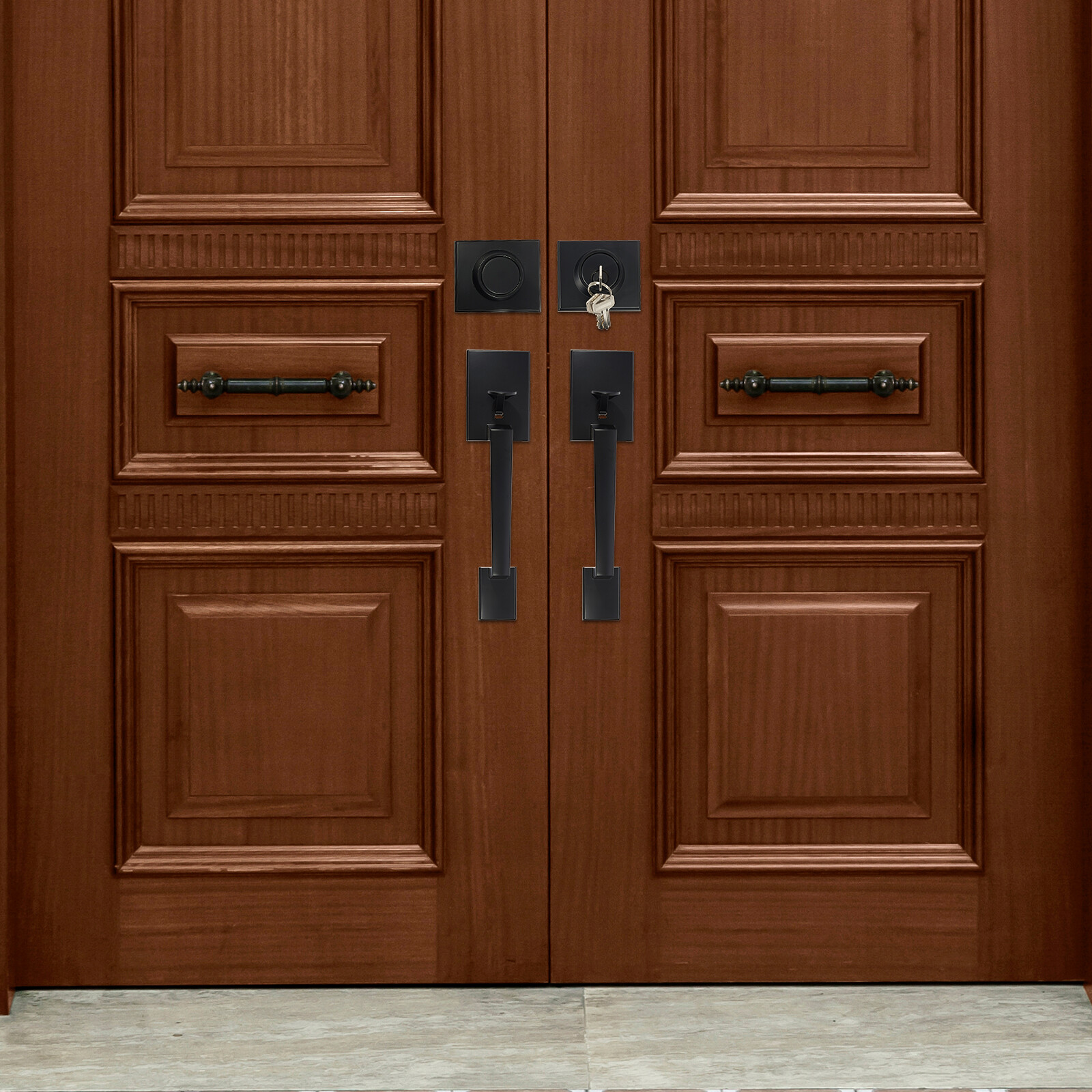 Handle Set w/ Reversible Handle Lever Black Front Door Lock Set Door Handle Set