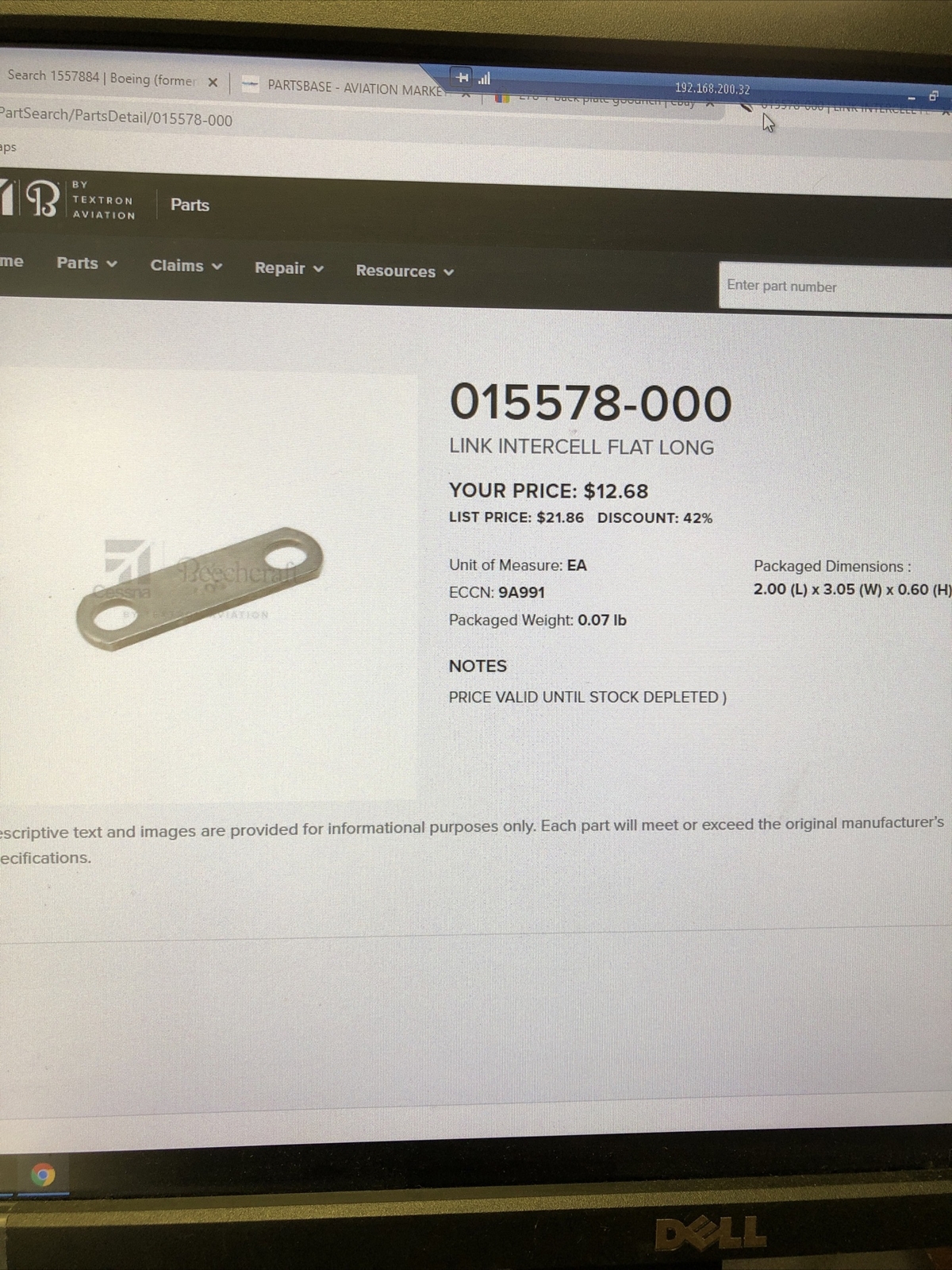 015578-000 Link Intercell Flat Long Hawker Beechcraft