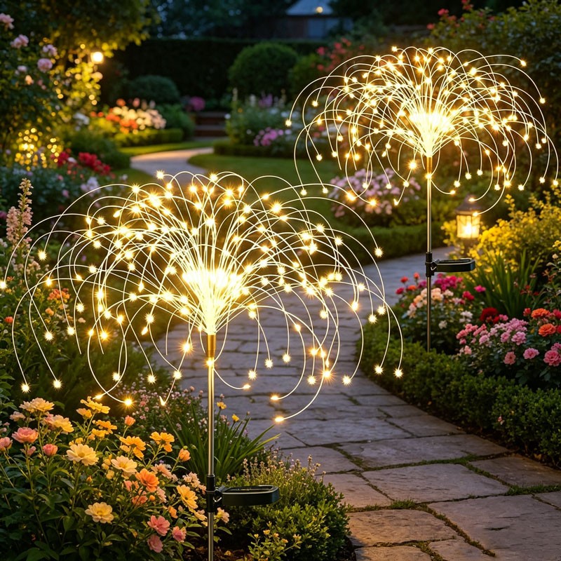 Garden Decor Outdoor 1PC Solar Firework Lights Waterproof 150LED Path Lawn Light