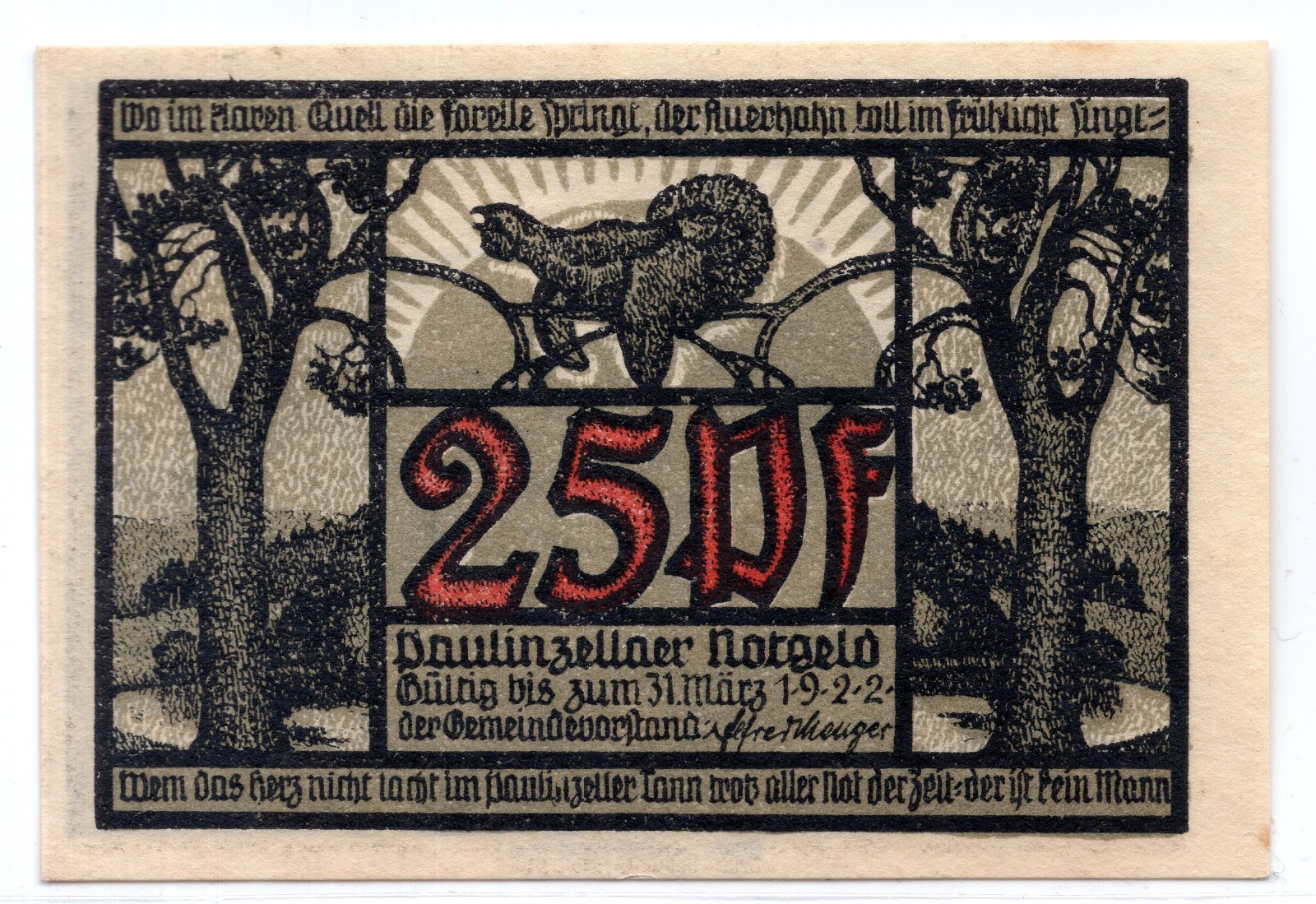 1922 Germany Paulinzella Notgeld 25 Pfennig Note (3162)