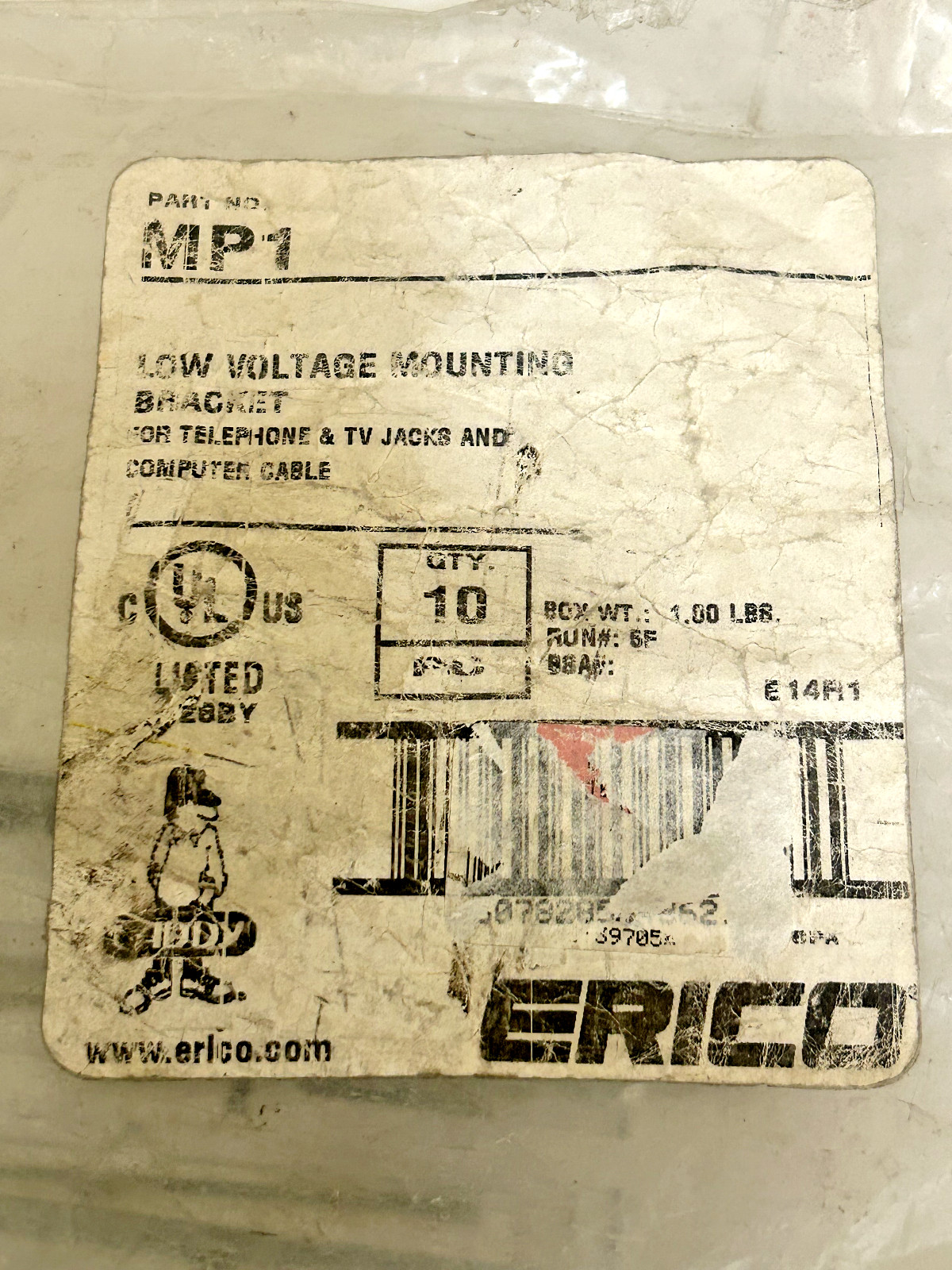 ERICO MP1 Low Voltage Mounting Bracket - QT 10 - New