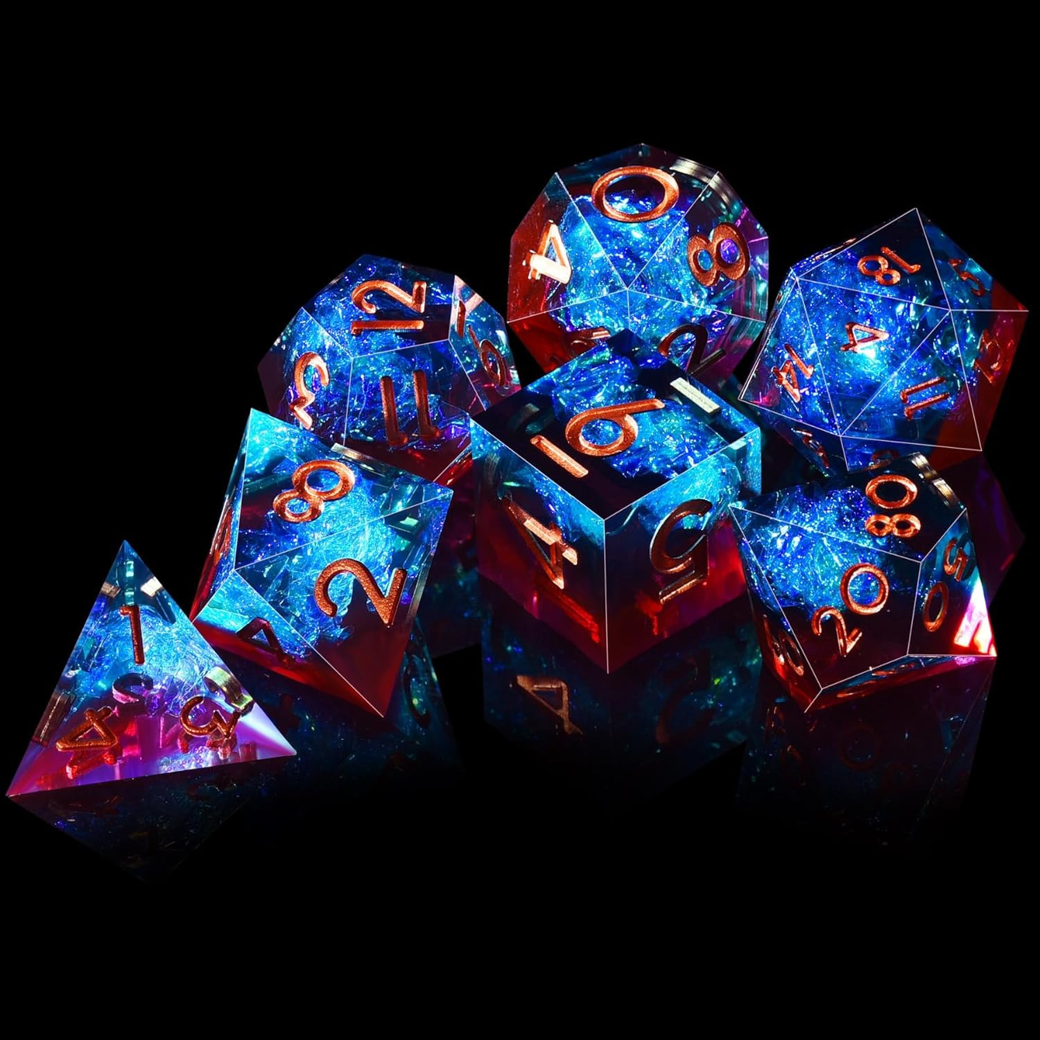7-Die DND Dice Set Handmade Sharp Edge Polyhedral Dice for Dungeons and D