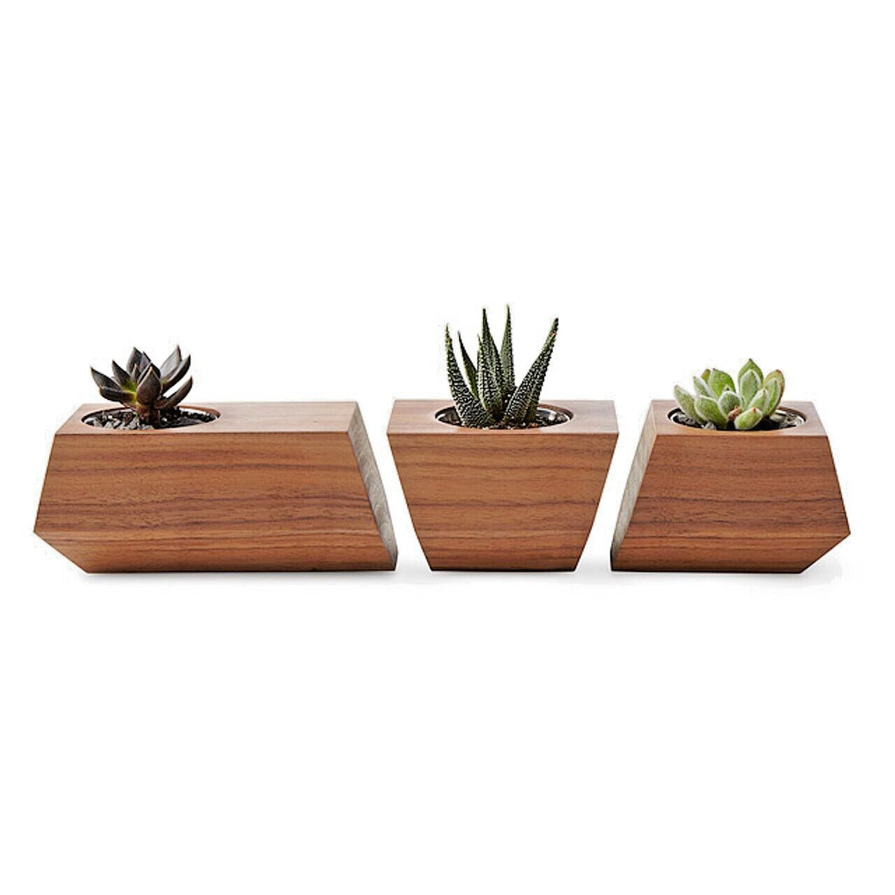 R. DESIGN HOUSE Handmade MID CENTURY Modern BOXCAR WOOD PLANTER 3pc SET Designer