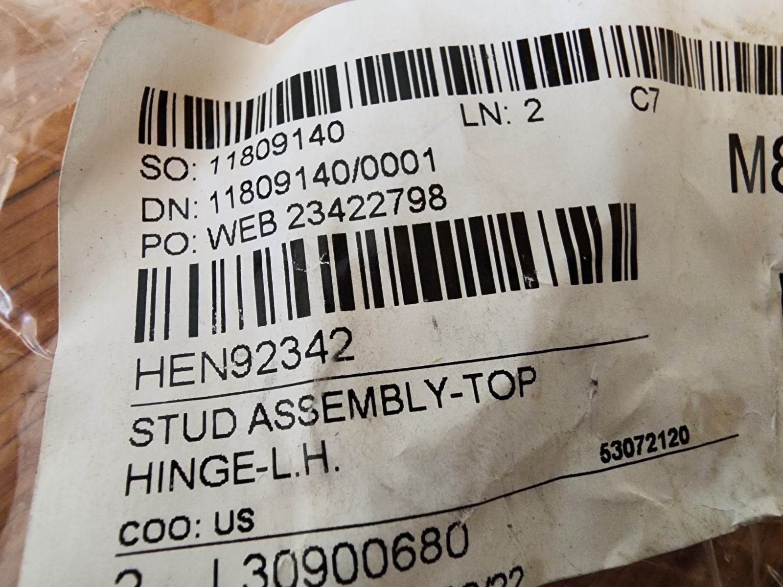 Henny Penny 92342 Stud Assembly Top Hinge