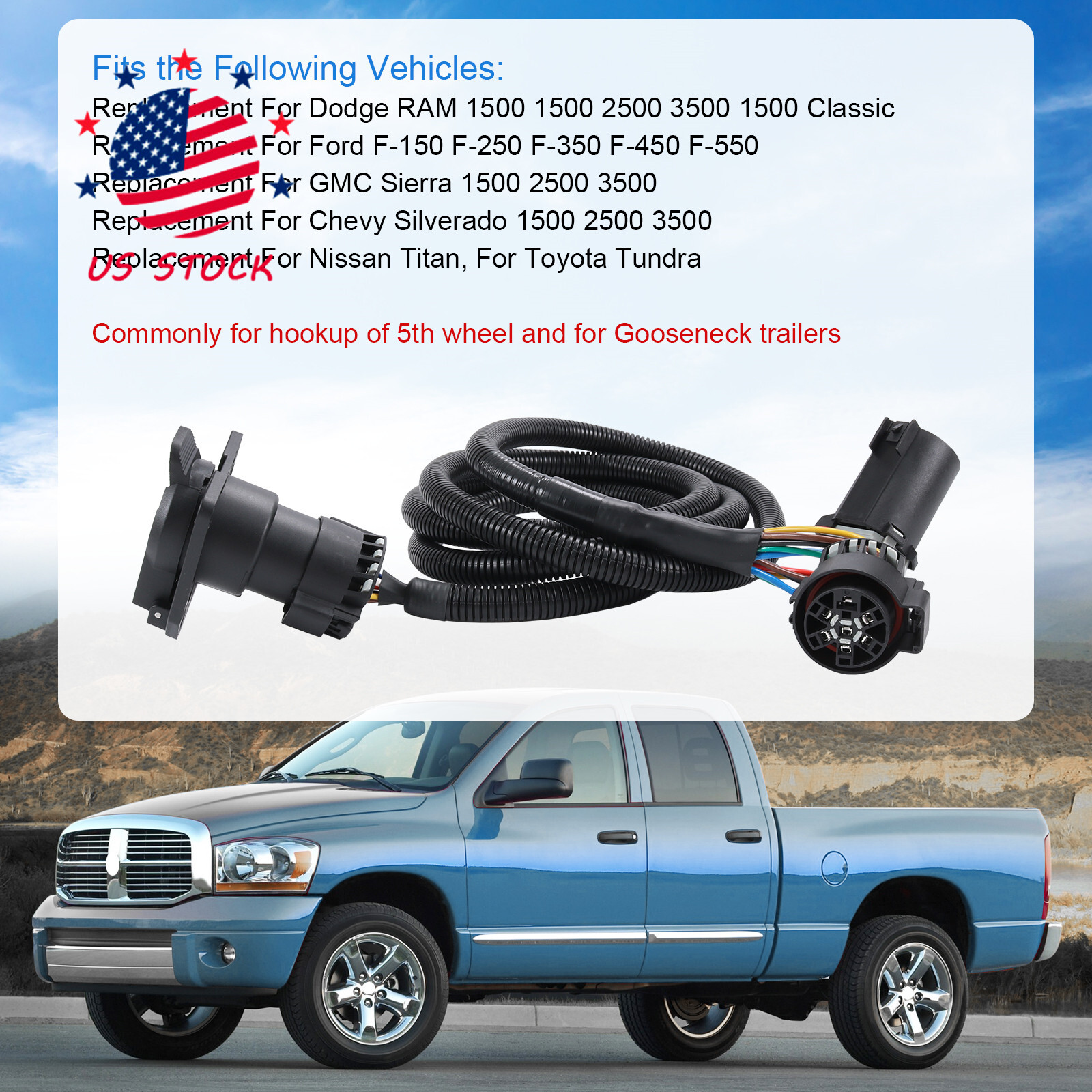 7 Pin Trailer Wiring Harness Extension Connectors Truck Bed 7 Way RV Wiring Plug